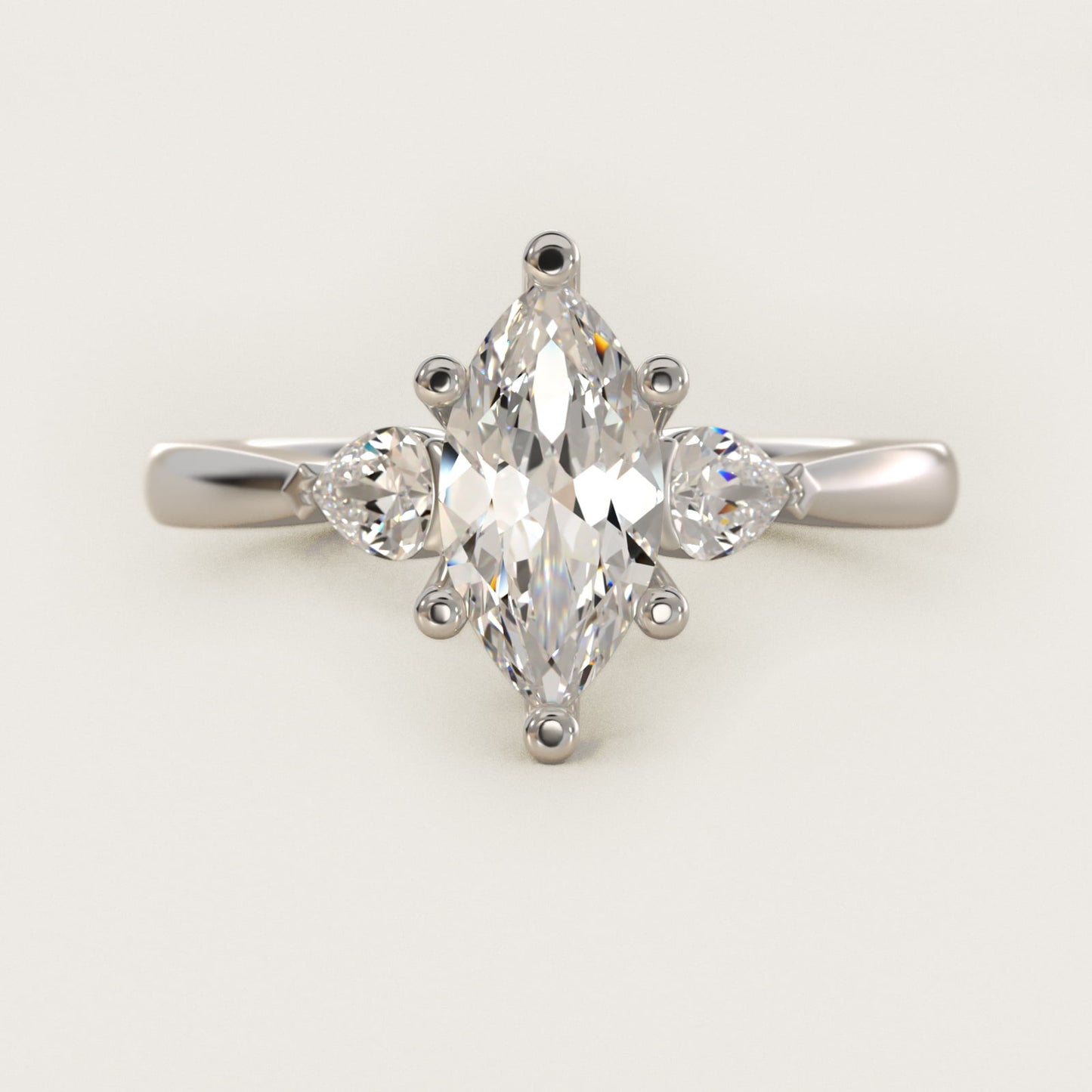 Pear Sidestone Diamond Engagement Ring in 18k White Gold (1/4 ct. tw.) - Marquise Center