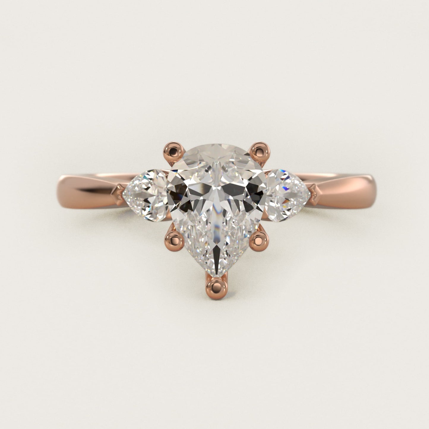 Pear Sidestone Diamond Engagement Ring in 18k Rose Gold (1/4 ct. tw.) - Pear Center