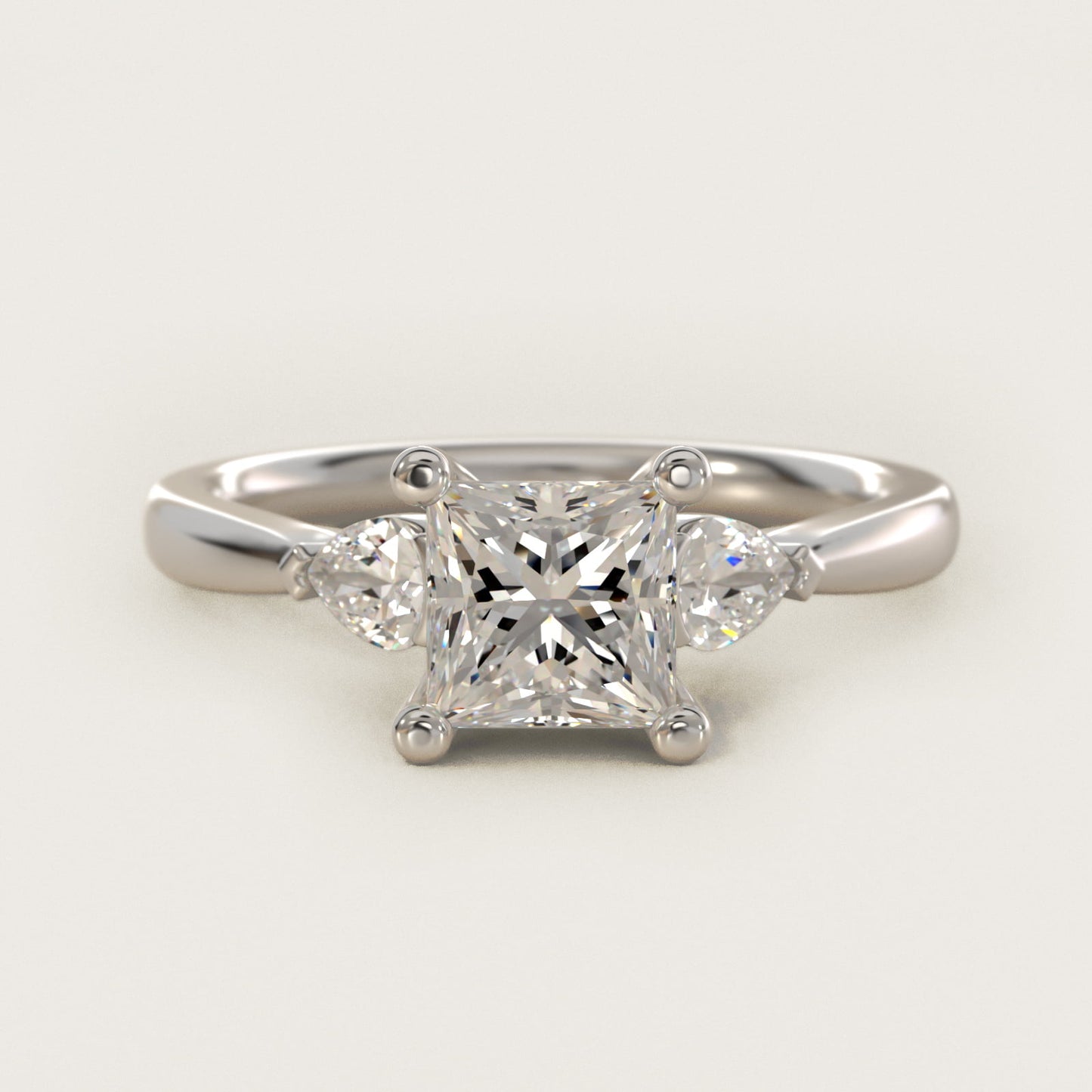 Pear Sidestone Diamond Engagement Ring in 18k White Gold (1/4 ct. tw.) - Princess Center