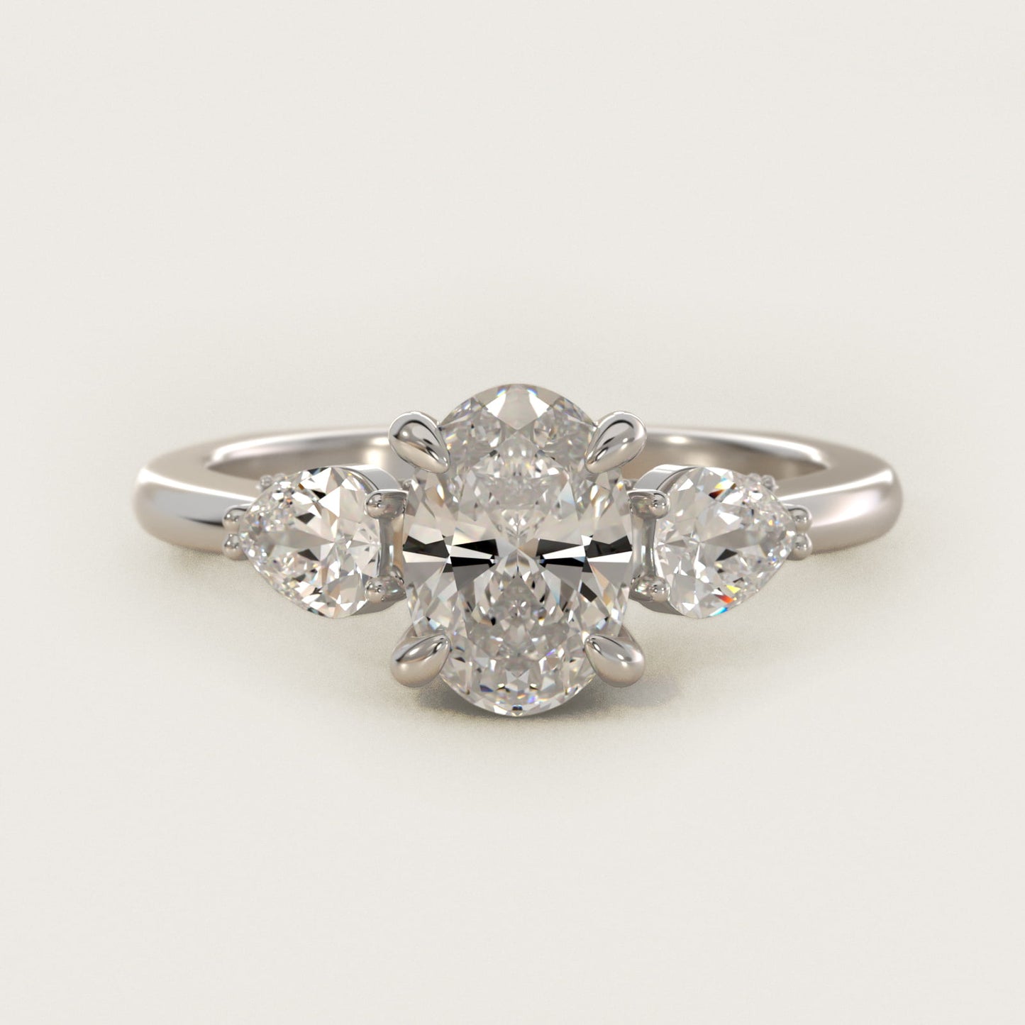 Pear Three Stone Engagement Ring in 14K White Gold (5/8 ct. tw.) By Bella Vaughan - Oval Center