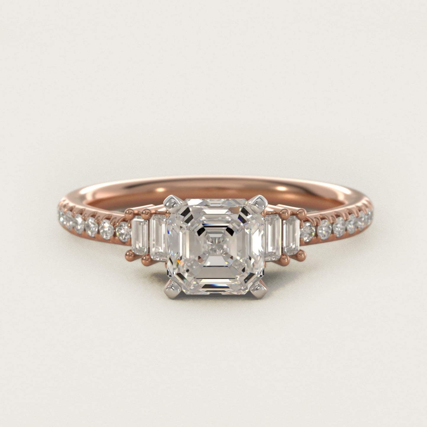 Petite Baguette and Pav? Diamond Engagement Ring in 18k Rose Gold - Asscher Center