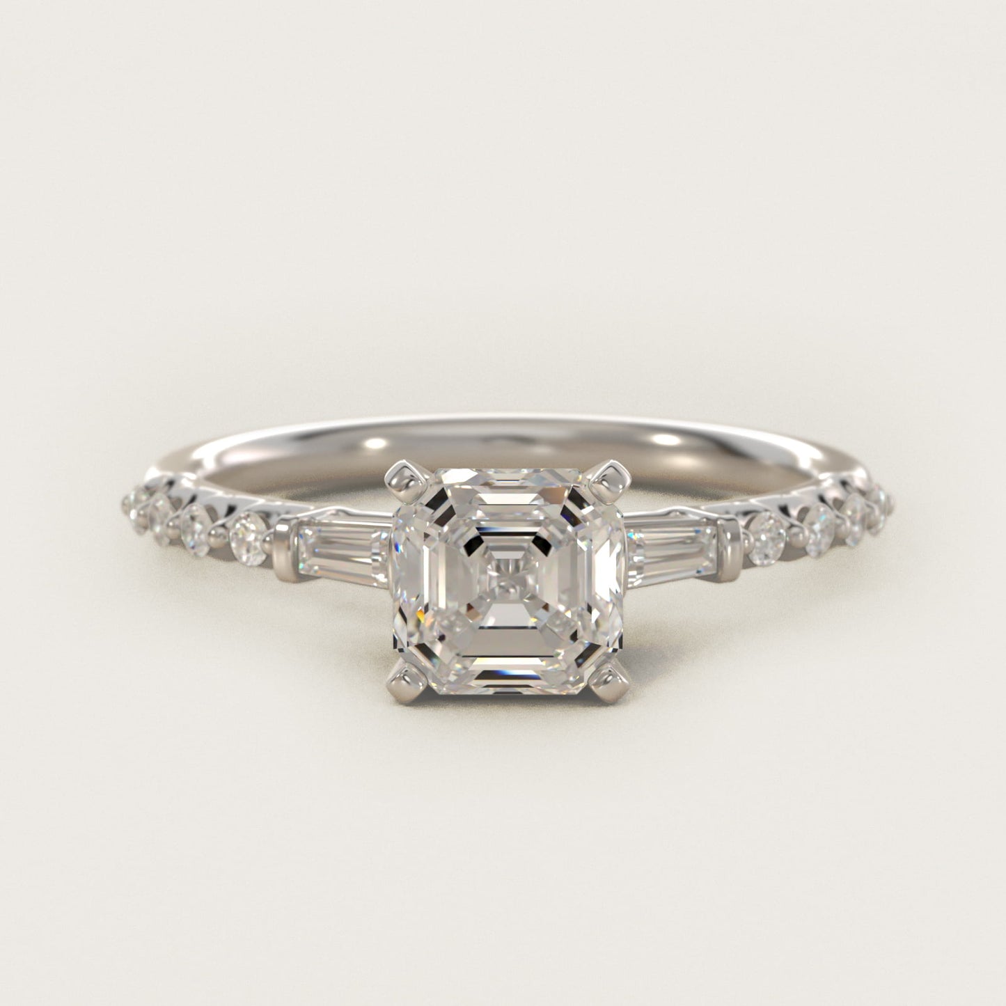Petite Baguette and Floating Round Diamond Engagement Ring in 14k White Gold (1/5 ct. tw.) - Asscher Center