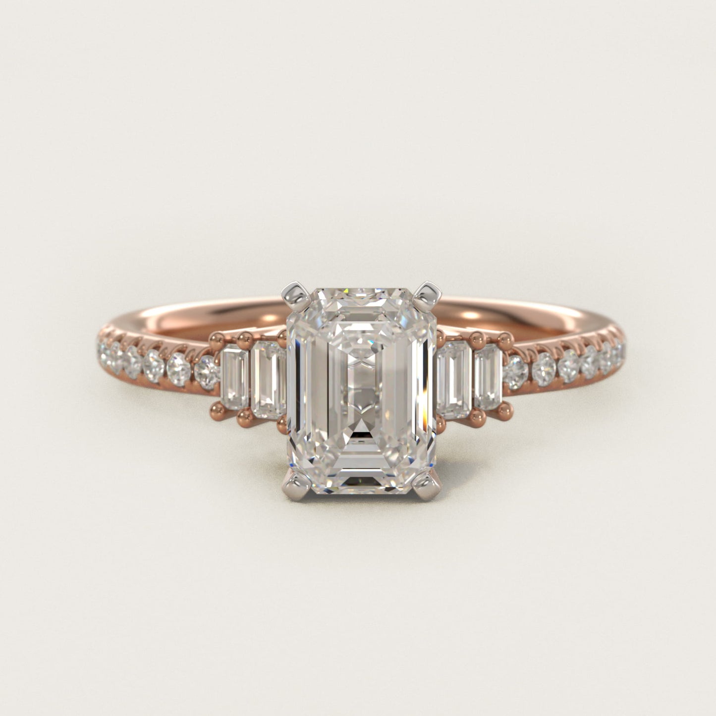 Petite Baguette and PavŽ Diamond Engagement Ring in 14k Rose Gold - Emerald Center