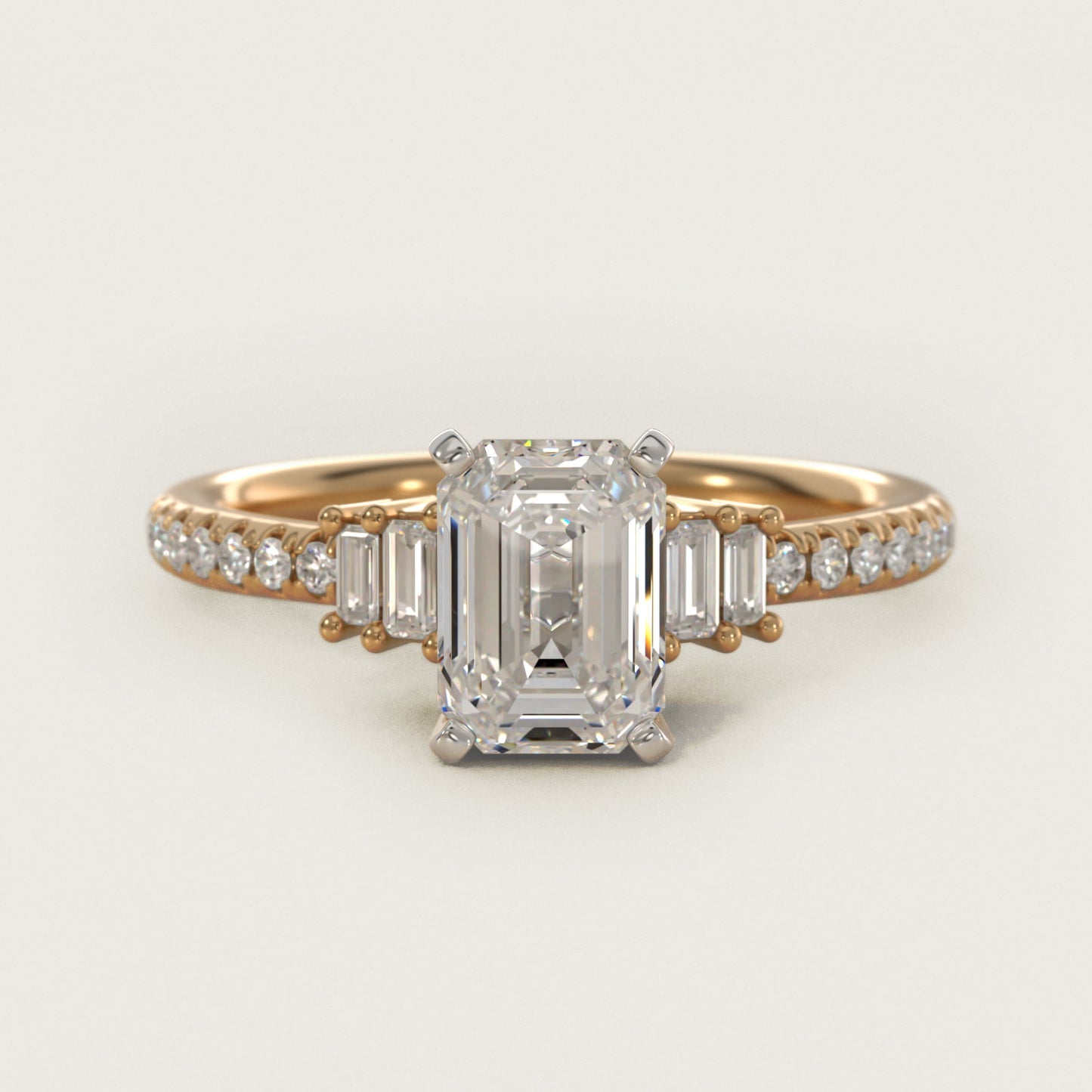 Petite Baguette and PavŽ Diamond Engagement Ring in 14k Yellow Gold - Emerald Center