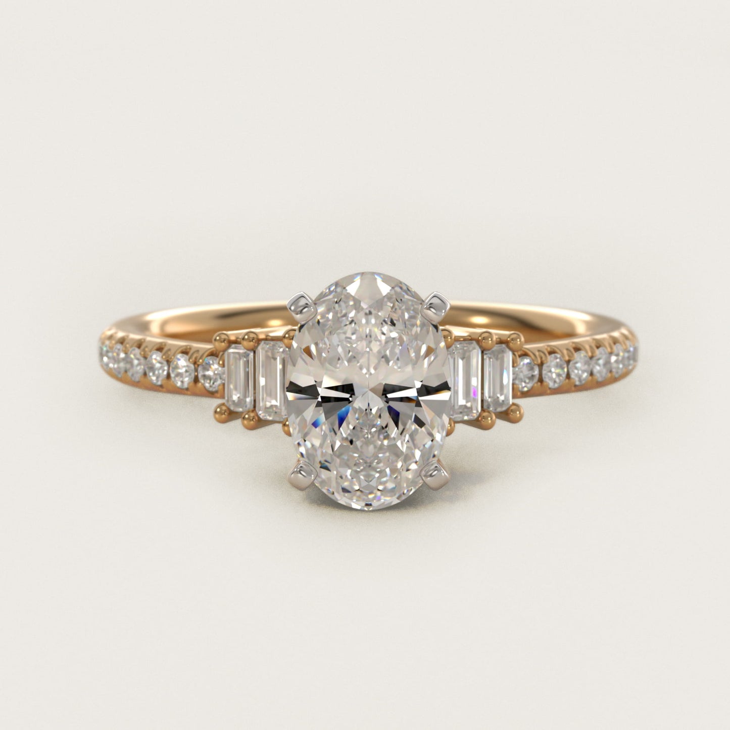 Petite Baguette and PavŽ Diamond Engagement Ring in 14k Yellow Gold - Oval Center