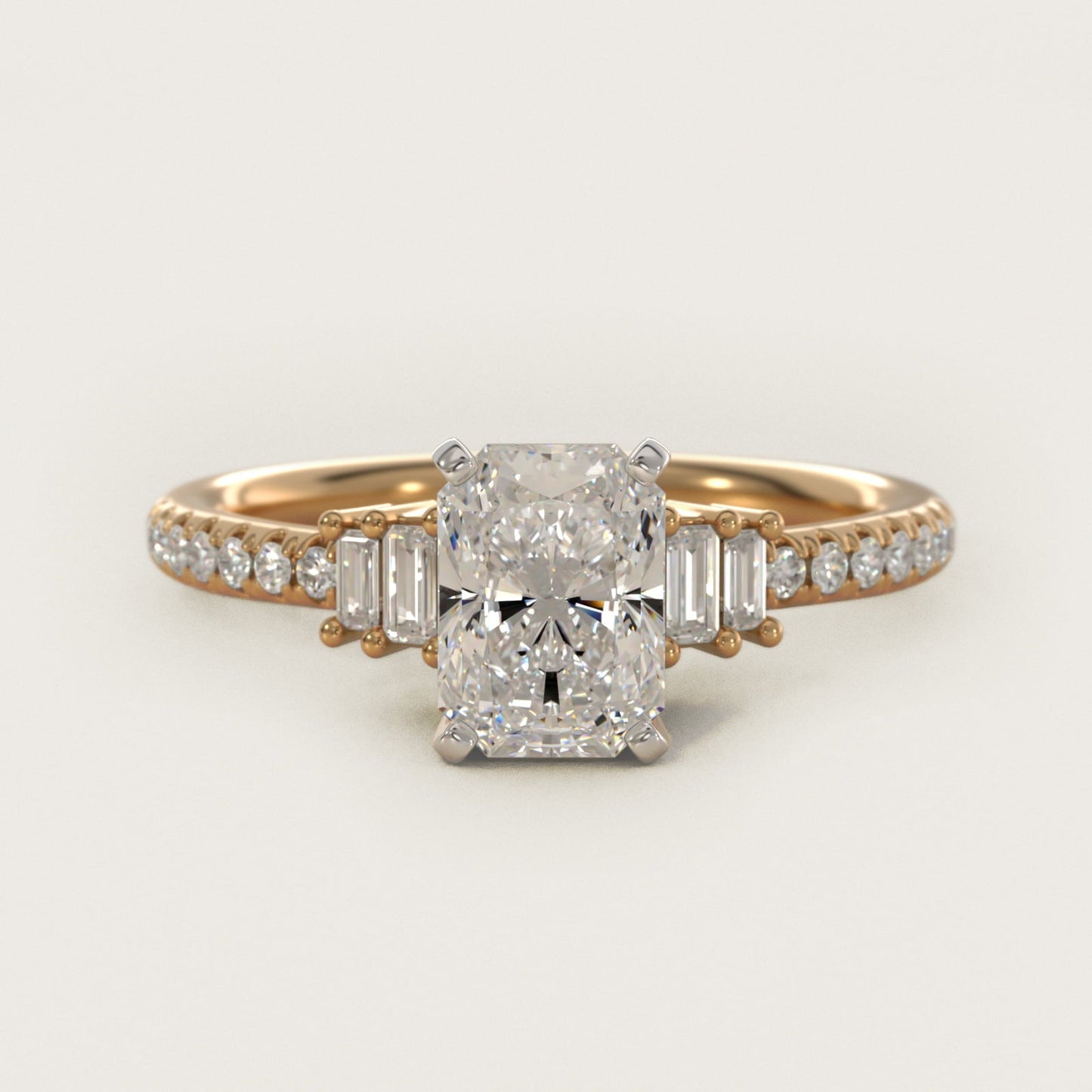 Petite Baguette and Pav? Diamond Engagement Ring in 18k Yellow Gold - Radiant Center