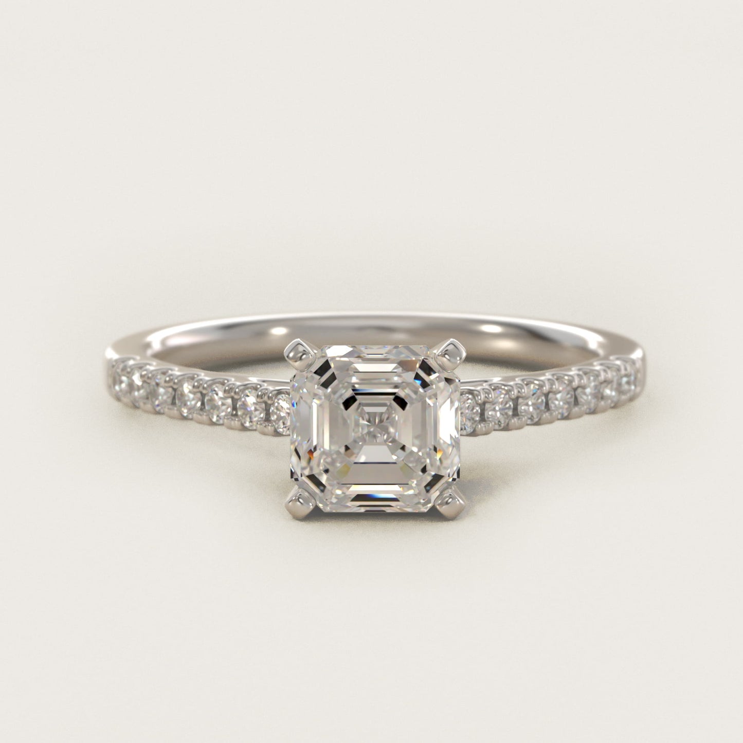Petite Cathedral PavŽ Diamond Engagement Ring in 14k White Gold (1/6 ct. tw.) - Asscher Center