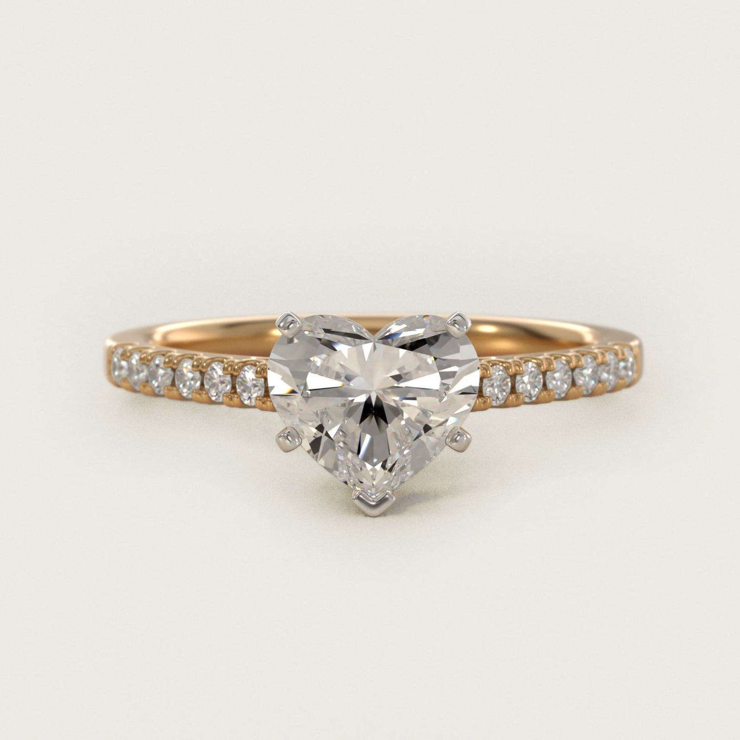 Petite Cathedral PavŽ Diamond Engagement Ring in 18k Yellow Gold (1/6 ct. tw.) - Heart Center
