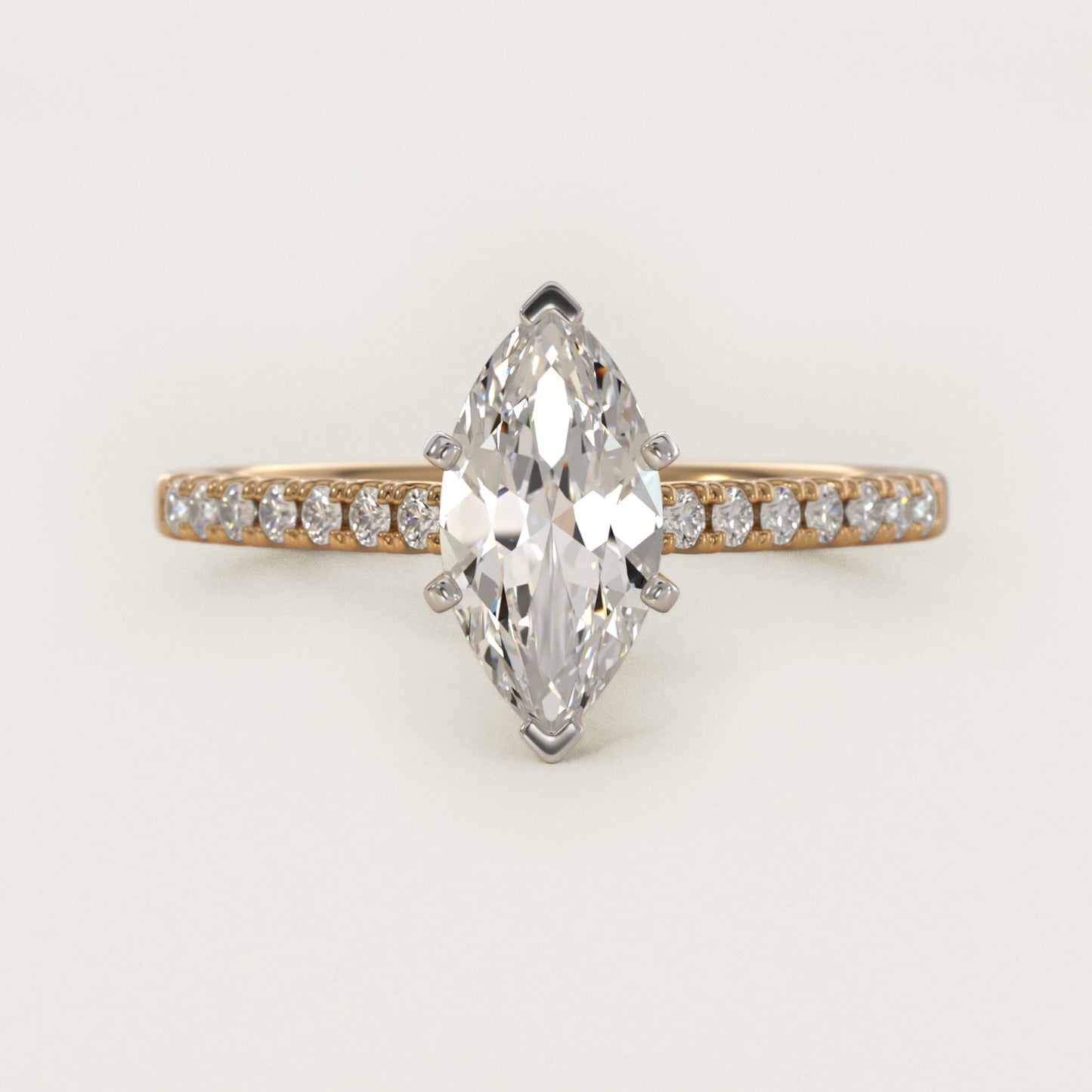 Petite Cathedral PavŽ Diamond Engagement Ring in 14K Yellow Gold (1/6 ct. tw.) - Marquise Center