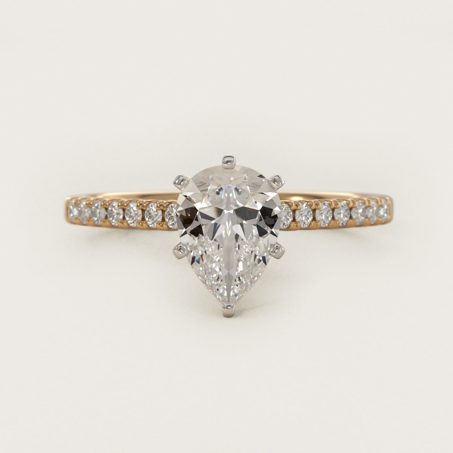 Petite Cathedral PavŽ Diamond Engagement Ring in 14K Yellow Gold (1/6 ct. tw.) - Pear Center