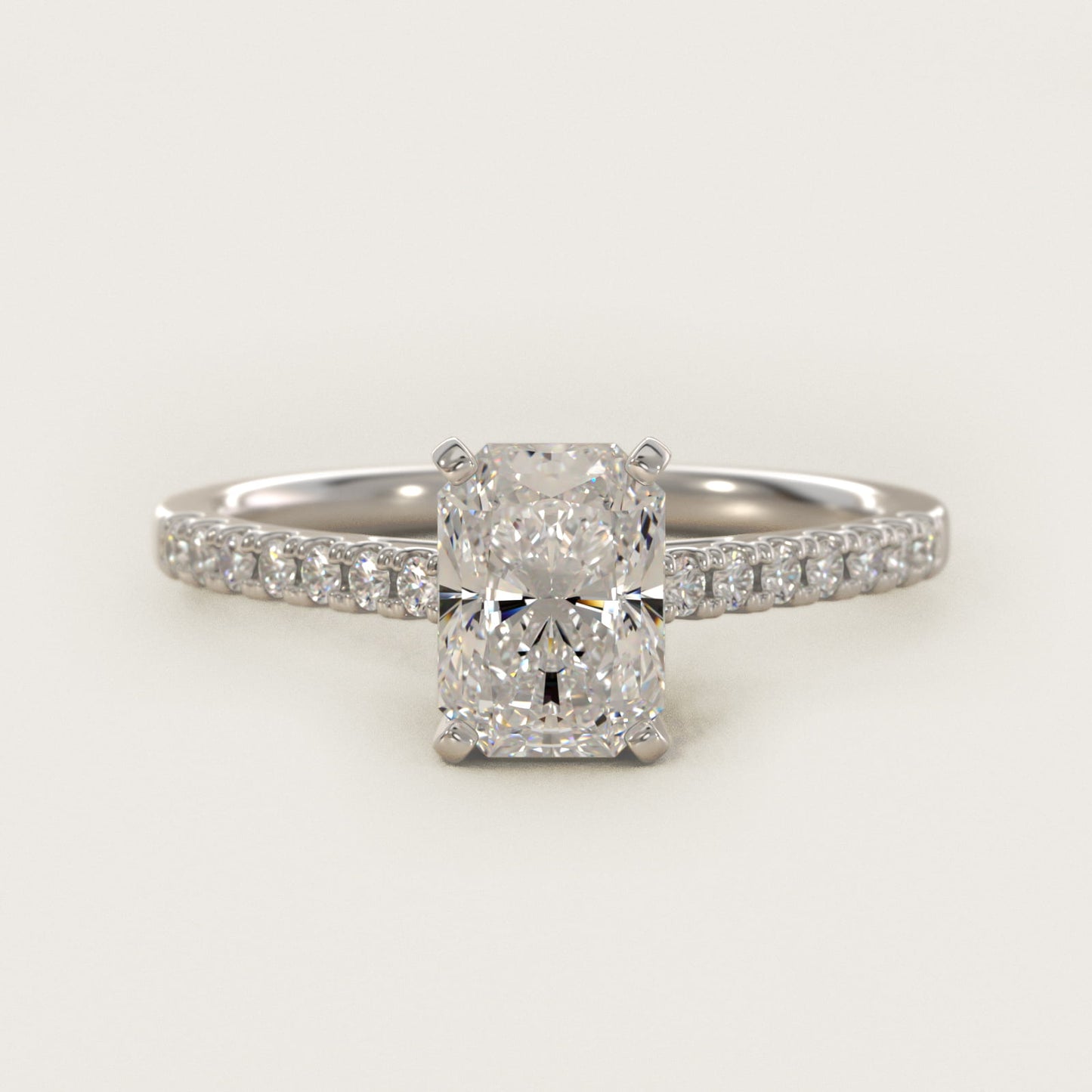 Petite Cathedral PavŽ Diamond Engagement Ring in 14k White Gold (1/6 ct. tw.) - Radiant Center