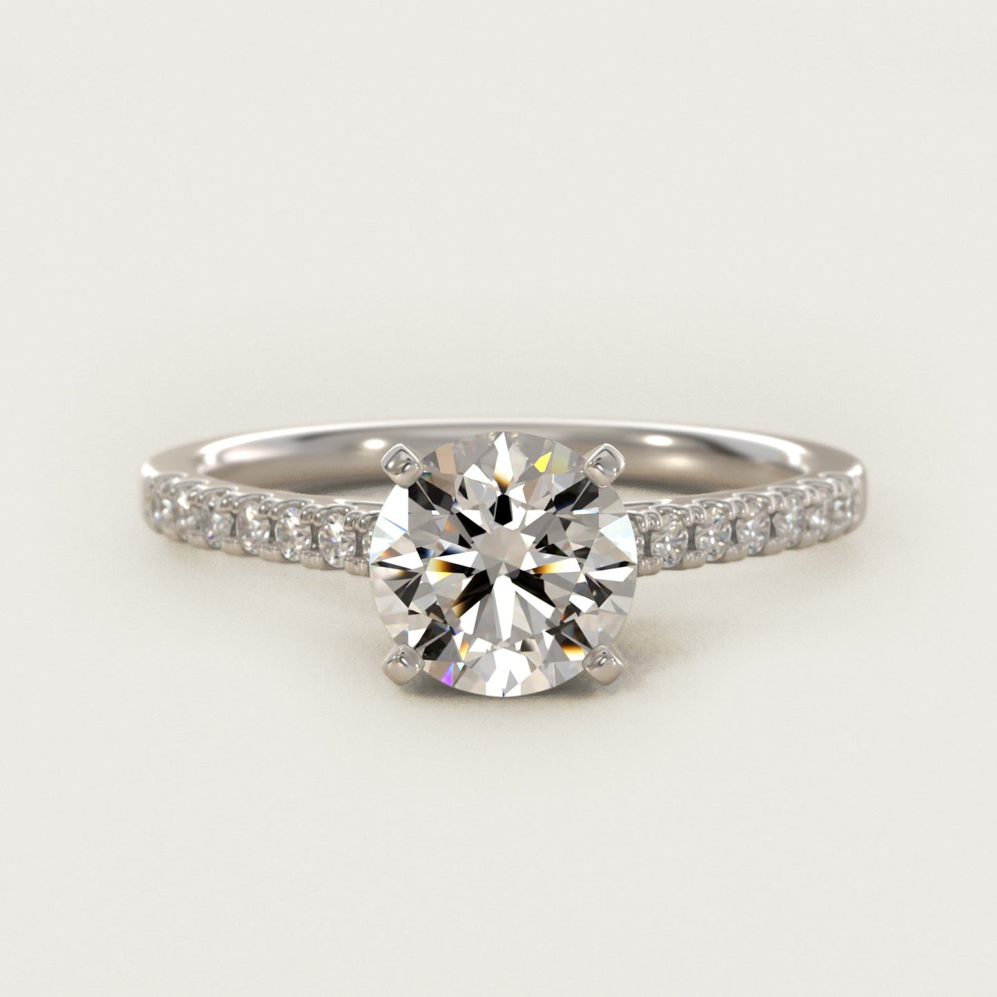 Petite Cathedral PavŽ Diamond Engagement Ring in 14k White Gold (1/6 ct. tw.) - Round Center