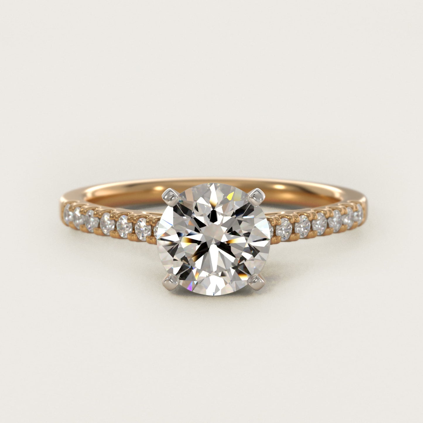 Petite Cathedral PavŽ Diamond Engagement Ring in 18k Yellow Gold (1/6 ct. tw.) - Round Center