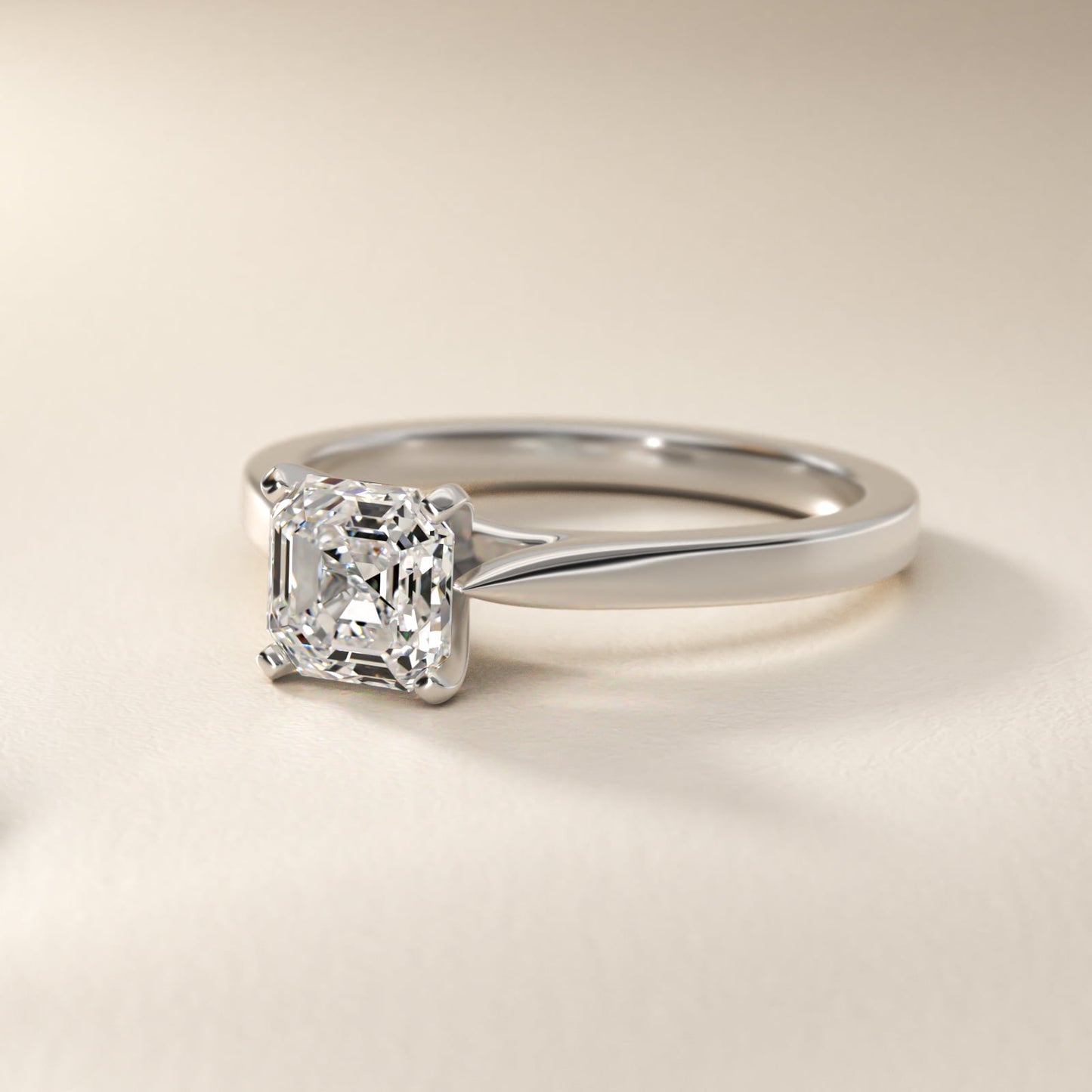 Petite Cathedral Solitaire Engagement Ring in 18k White Gold - Asscher Center