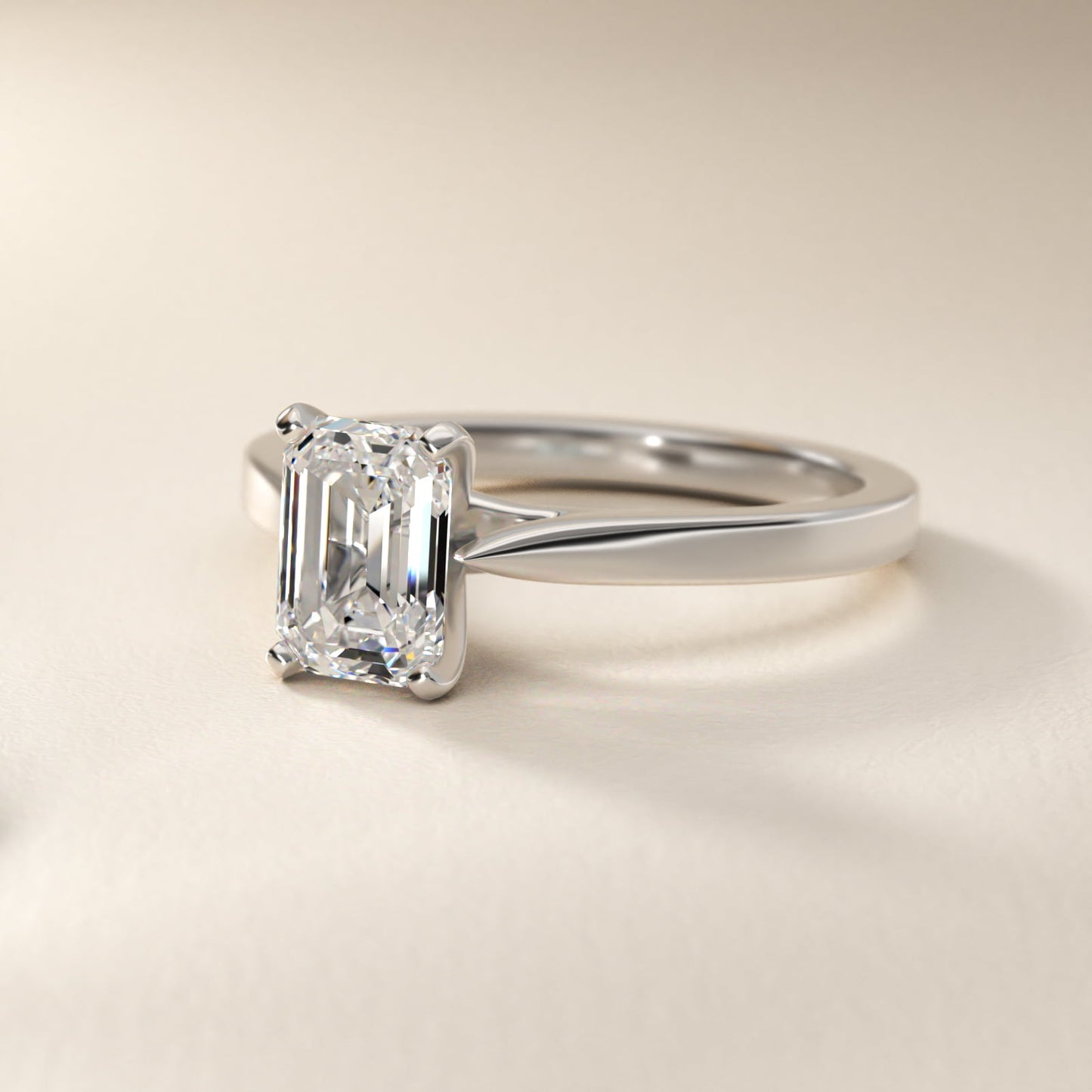 Petite Cathedral Solitaire Engagement Ring in 18k White Gold - Emerald Center