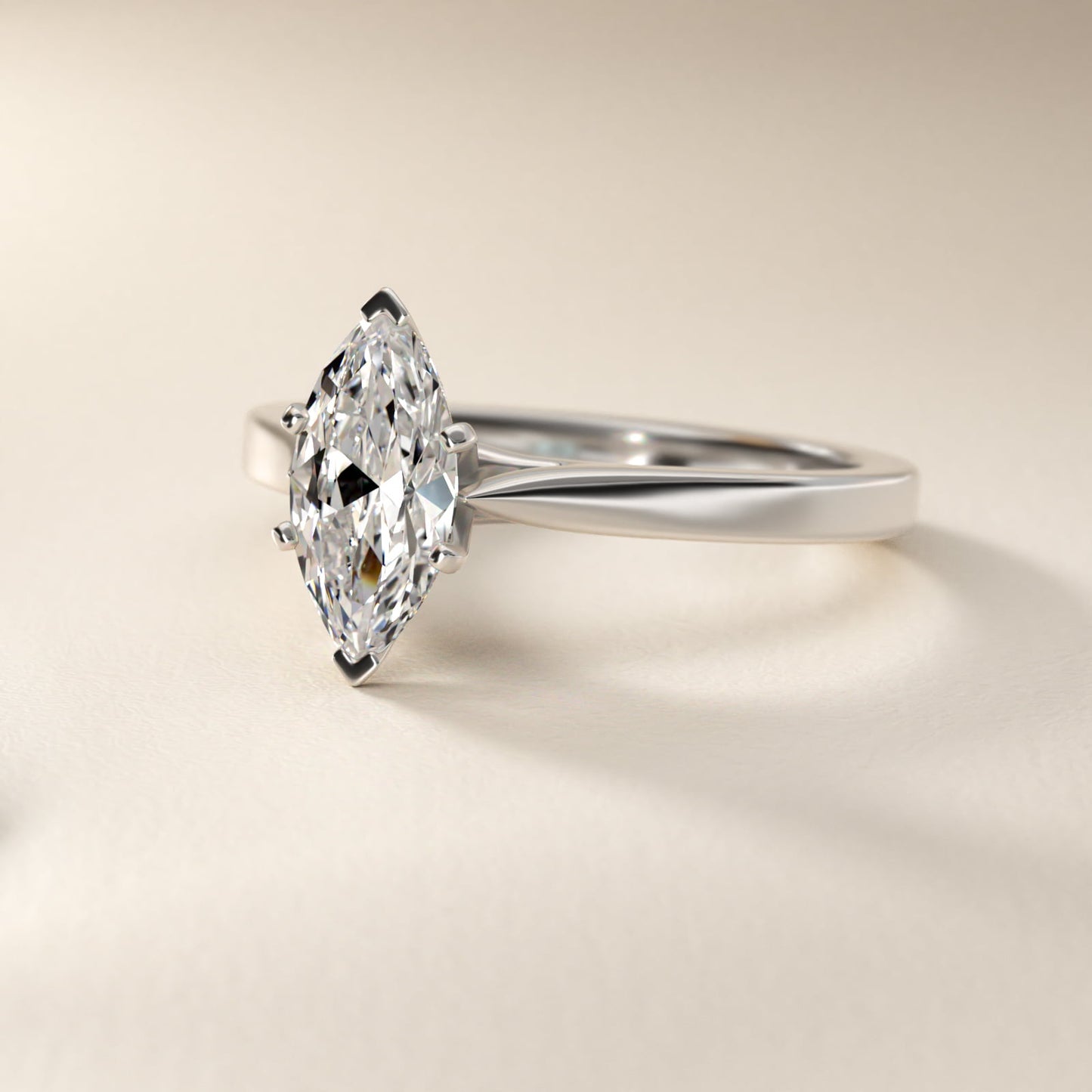 Petite Cathedral Solitaire Engagement Ring in 14k White Gold - Marquise Center