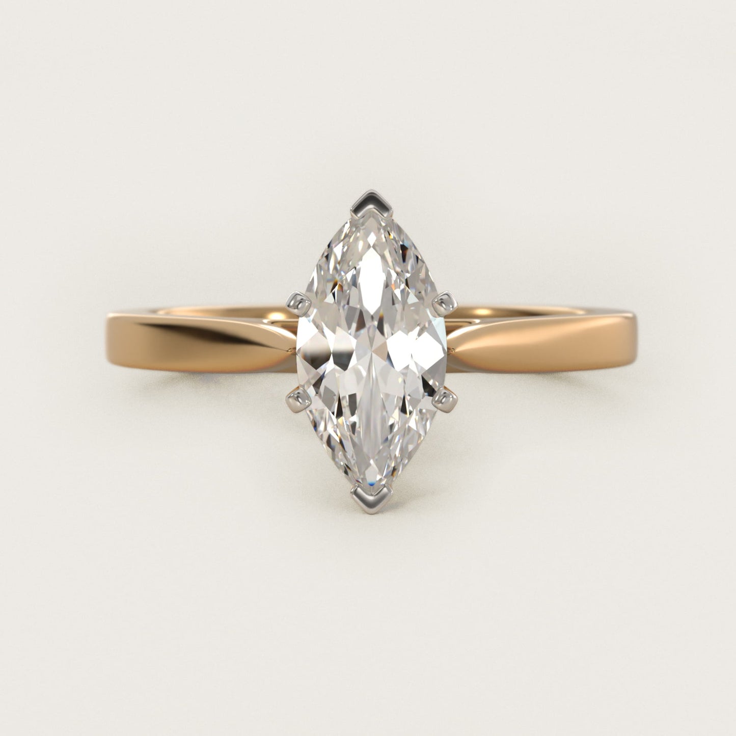 Petite Cathedral Solitaire Engagement Ring in 18k Yellow Gold - Marquise Center