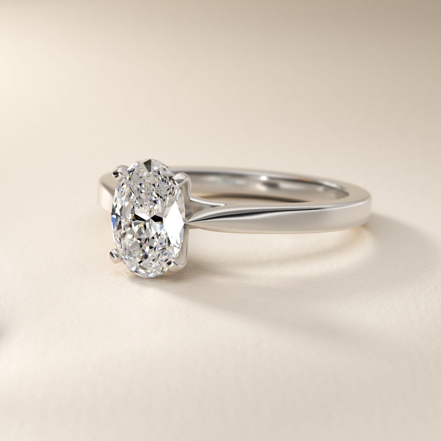 Petite Cathedral Solitaire Engagement Ring in 14k White Gold - Oval Center