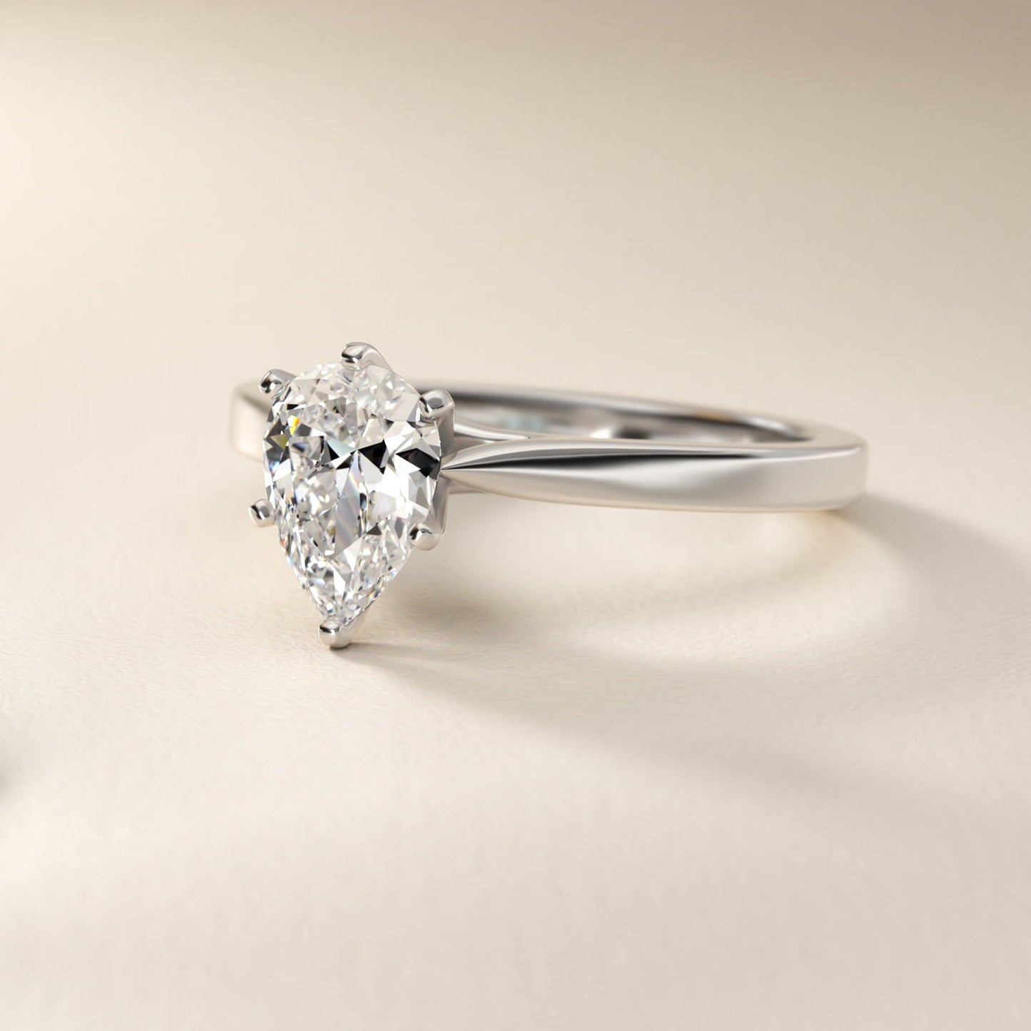 Petite Cathedral Solitaire Engagement Ring in 14k White Gold - Pear Center