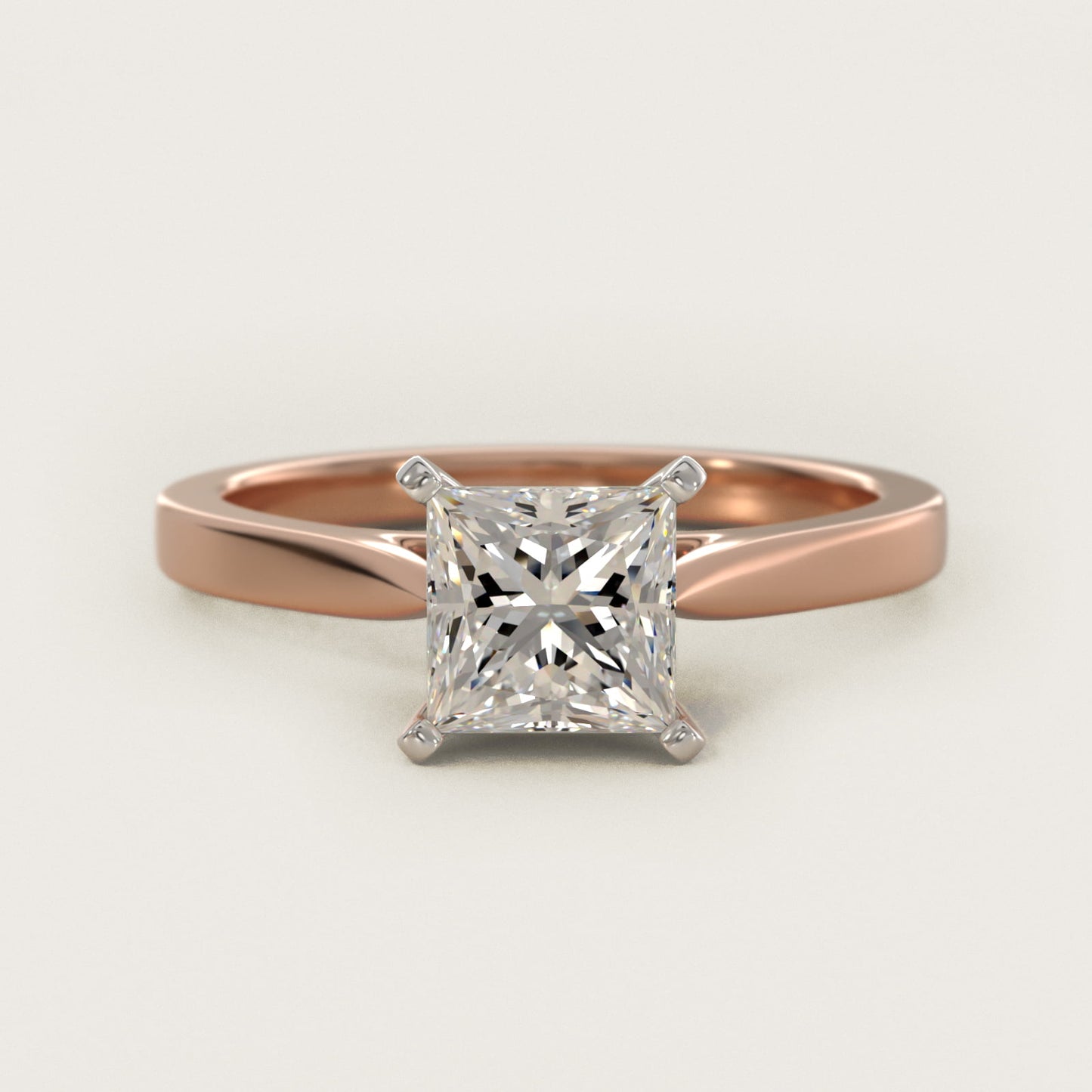 Petite Cathedral Solitaire Engagement Ring in 14k Rose Gold - Princess Center