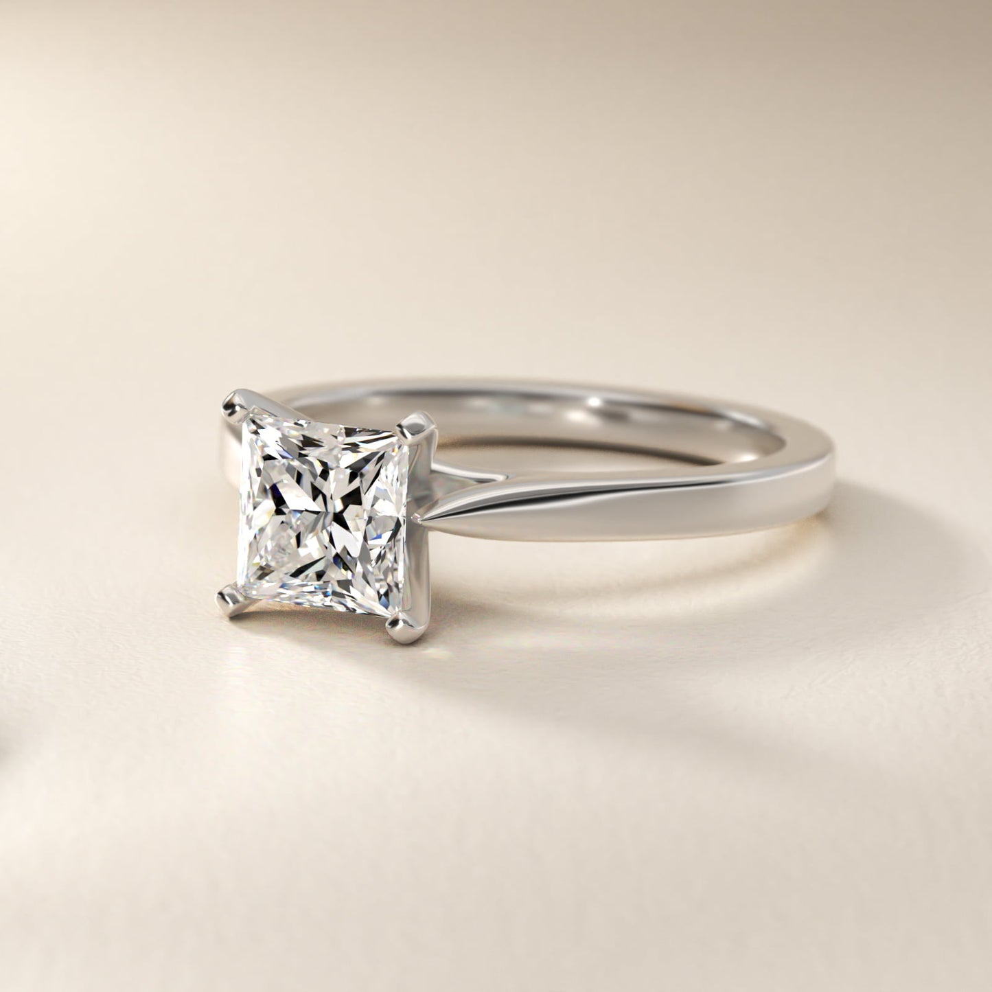 Petite Cathedral Solitaire Engagement Ring in 14k White Gold - Princess Center