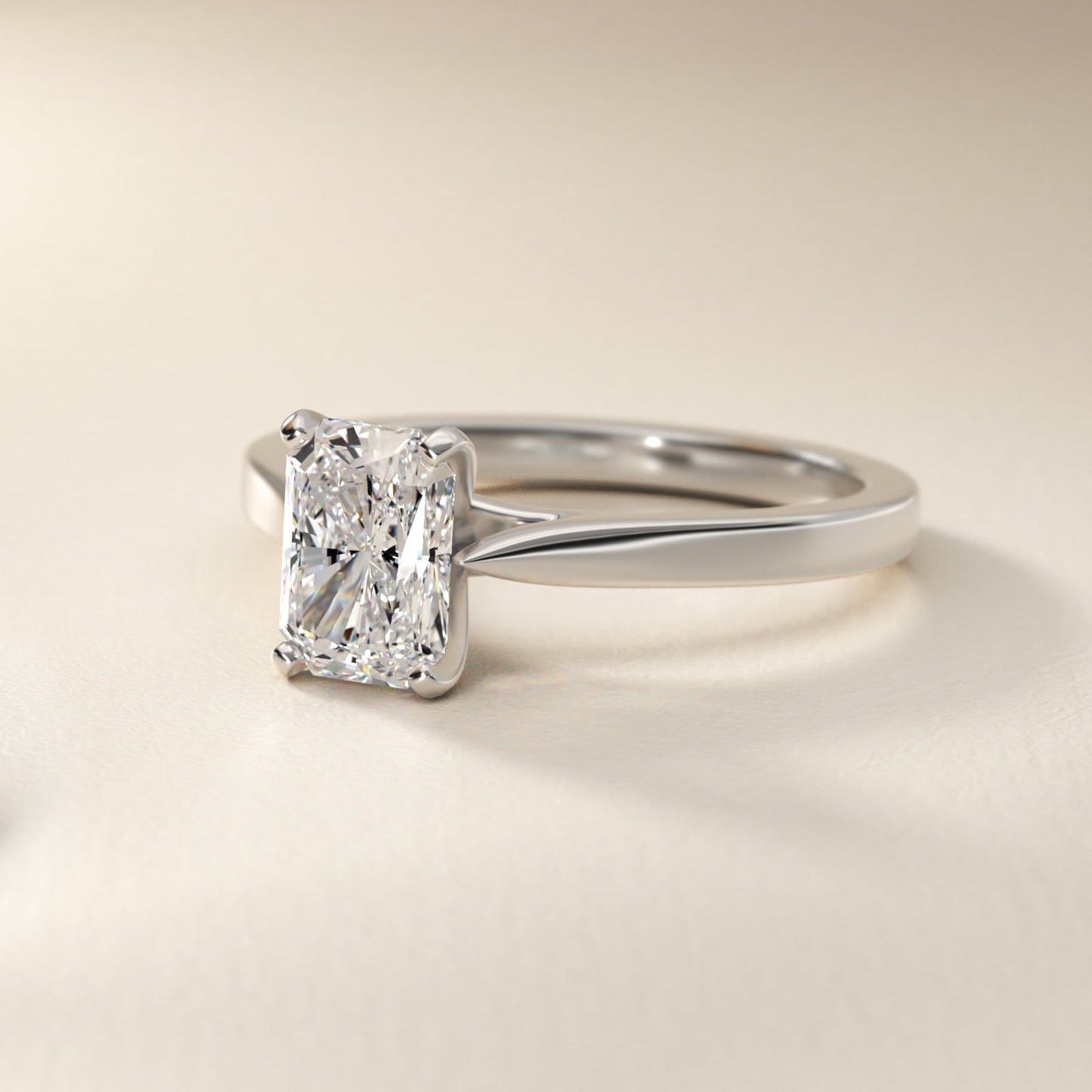 Petite Cathedral Solitaire Engagement Ring in 18k White Gold - Radiant Center