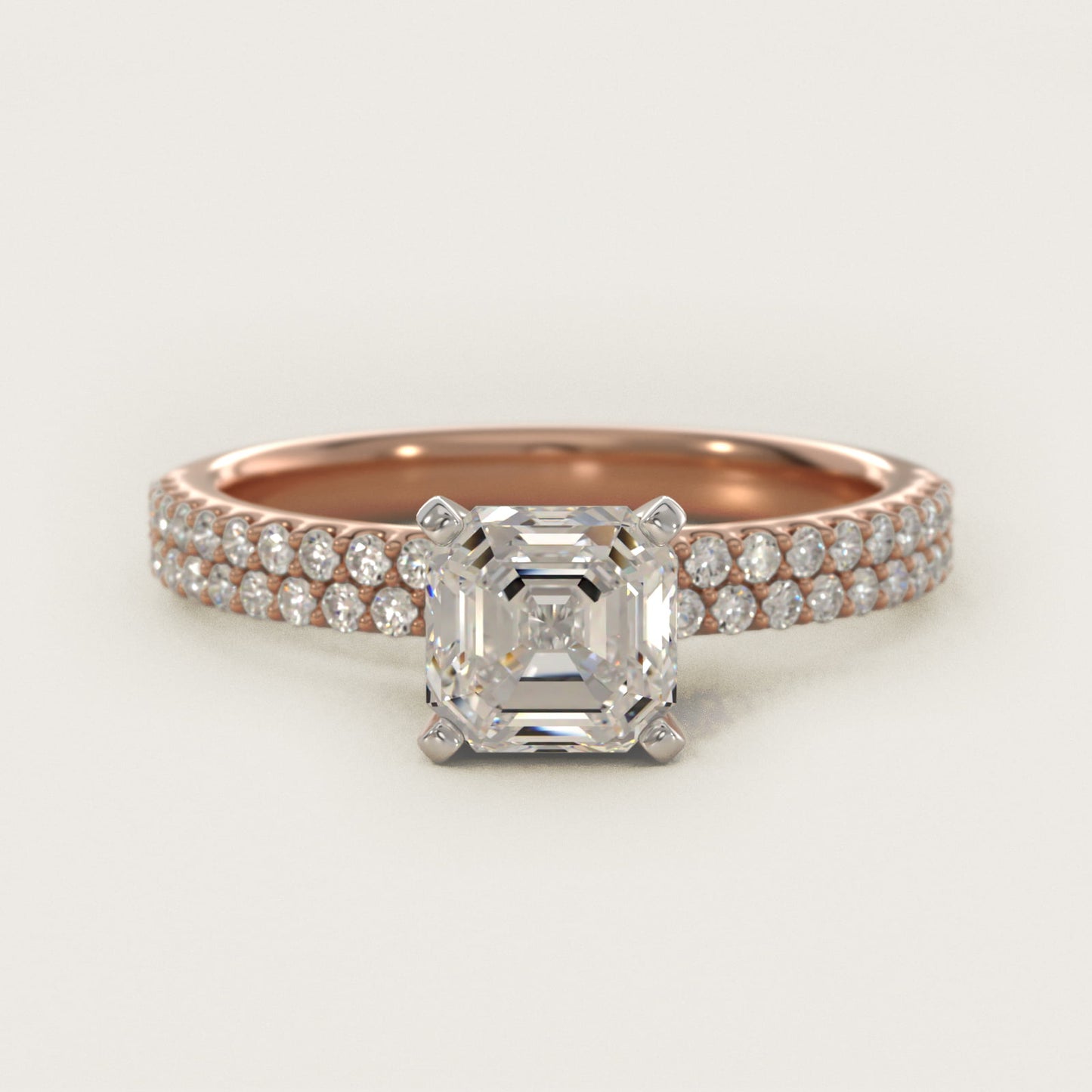 Petite Double Row Diamond Engagement Ring in 14k Rose Gold - Asscher Center