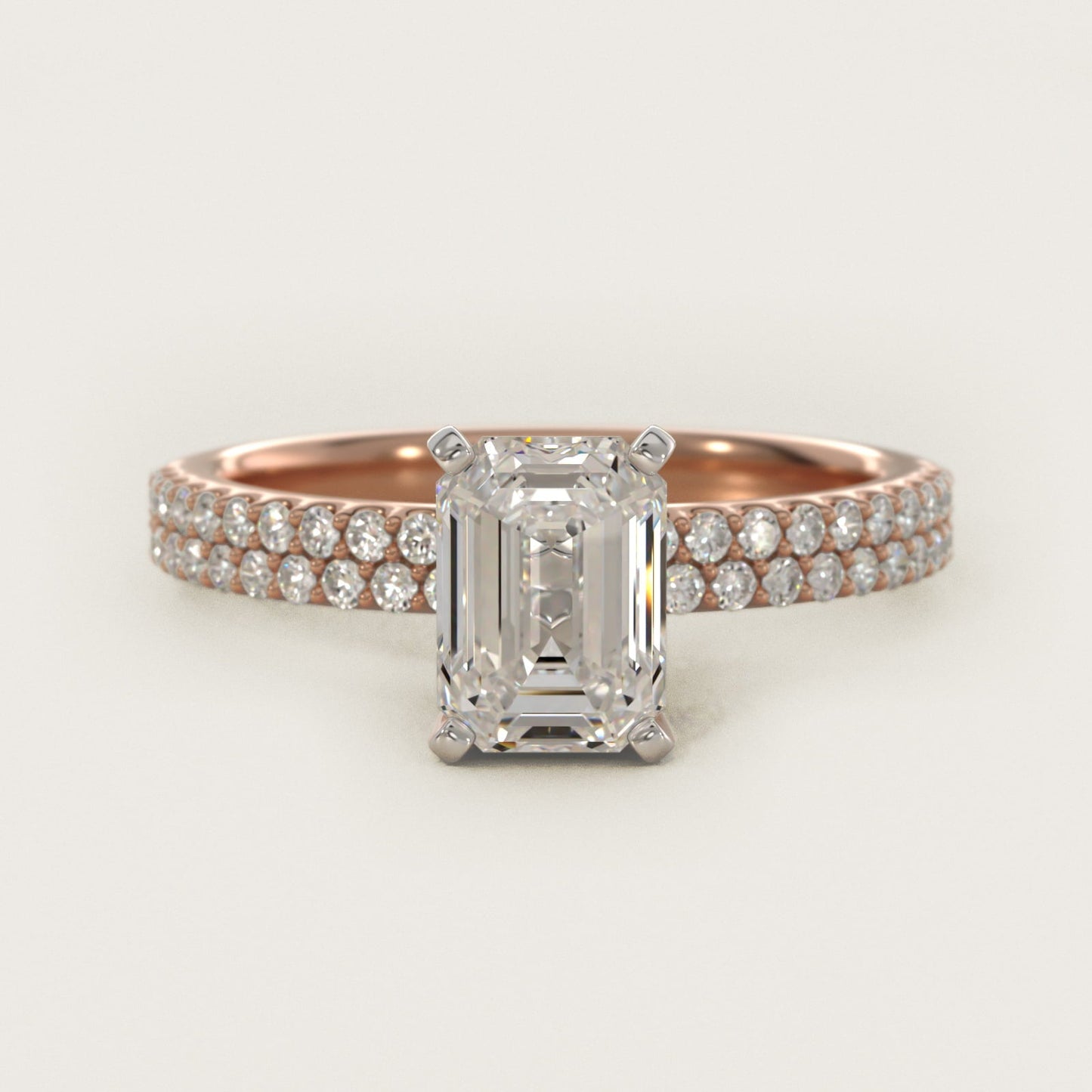 Petite Double Row Diamond Engagement Ring in 18k Rose Gold - Emerald Center