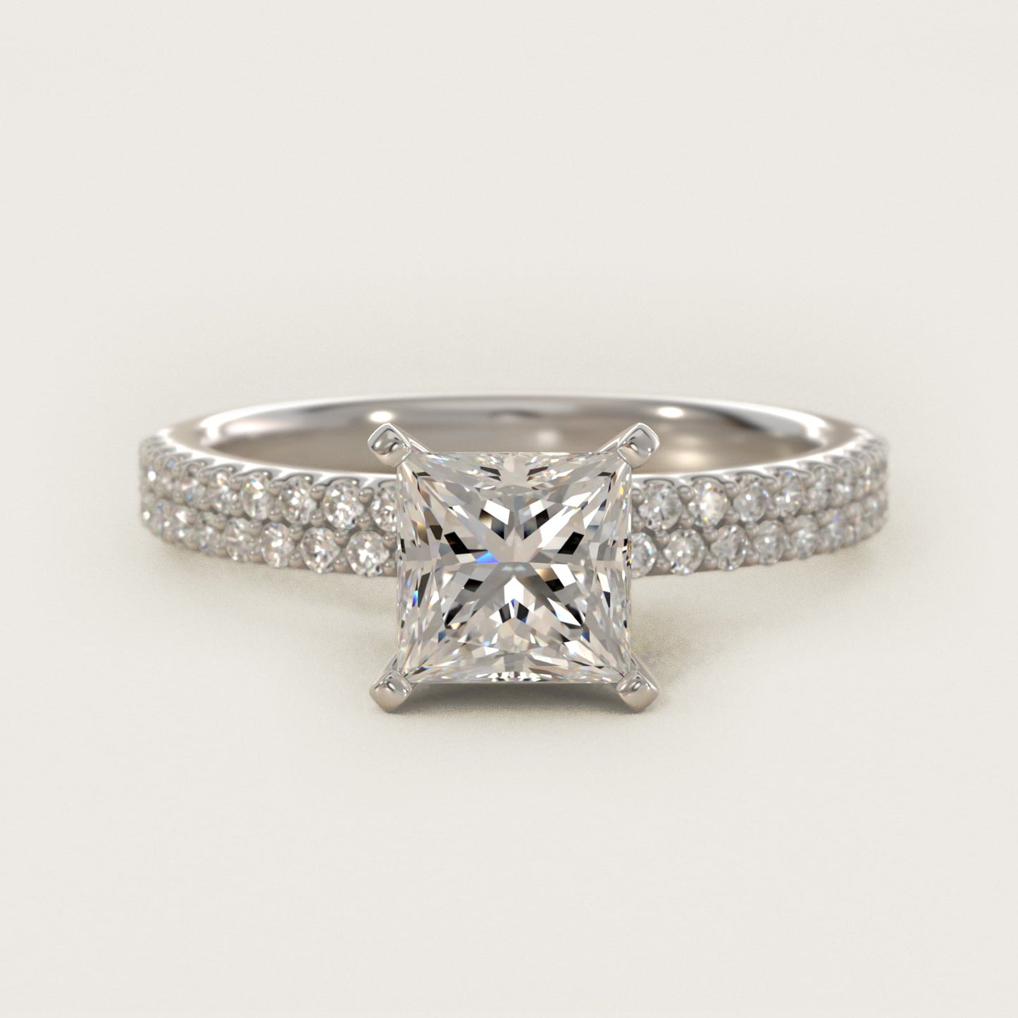 Petite Double Row Diamond Engagement Ring in 14k White Gold - Princess Center