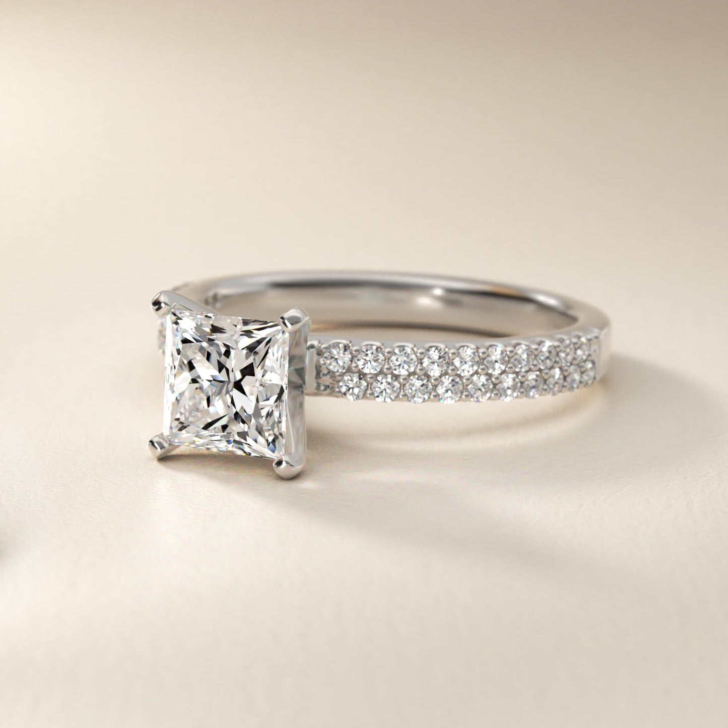 Petite Double Row Diamond Engagement Ring in Platinum - Princess Center