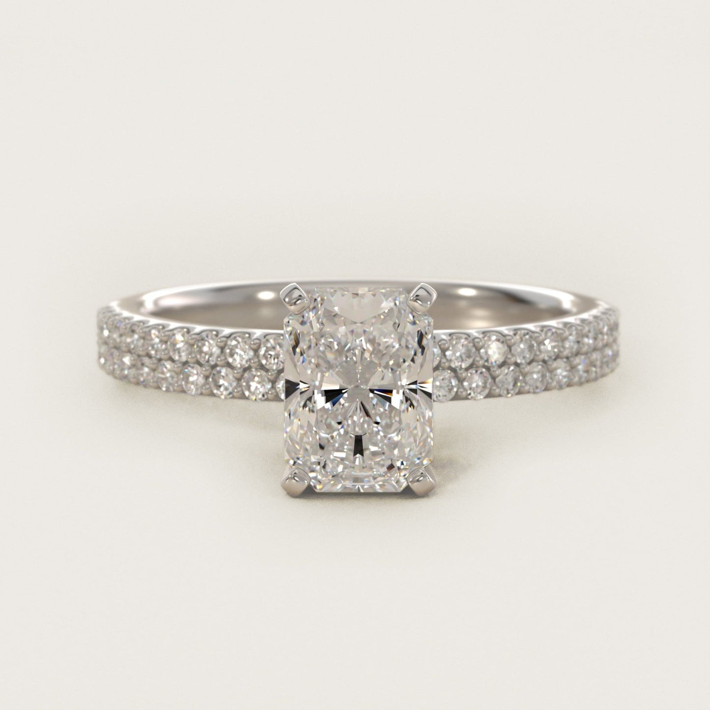 Petite Double Row Diamond Engagement Ring in 18k White Gold - Radiant Center