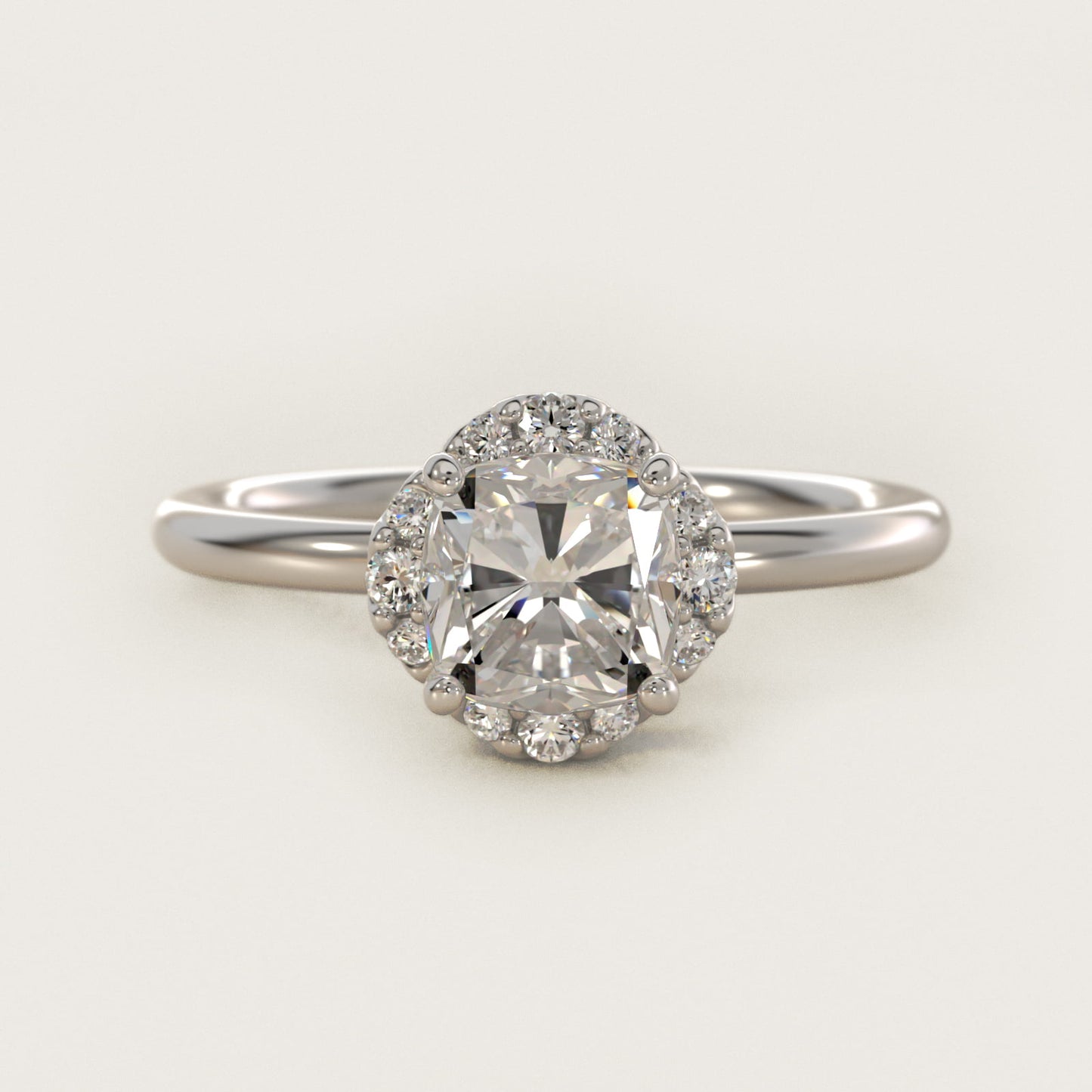 Petite Floral Halo Diamond Engagement Ring in 18k White Gold (1/10 ct. tw.) - Cushion Center