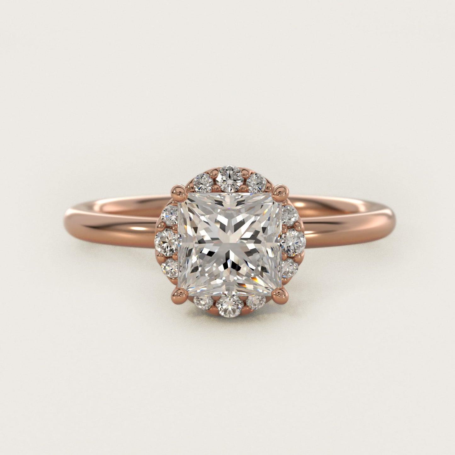 Petite Floral Halo Diamond Engagement Ring in 14k Rose Gold (1/10 ct. tw.) - Princess Center