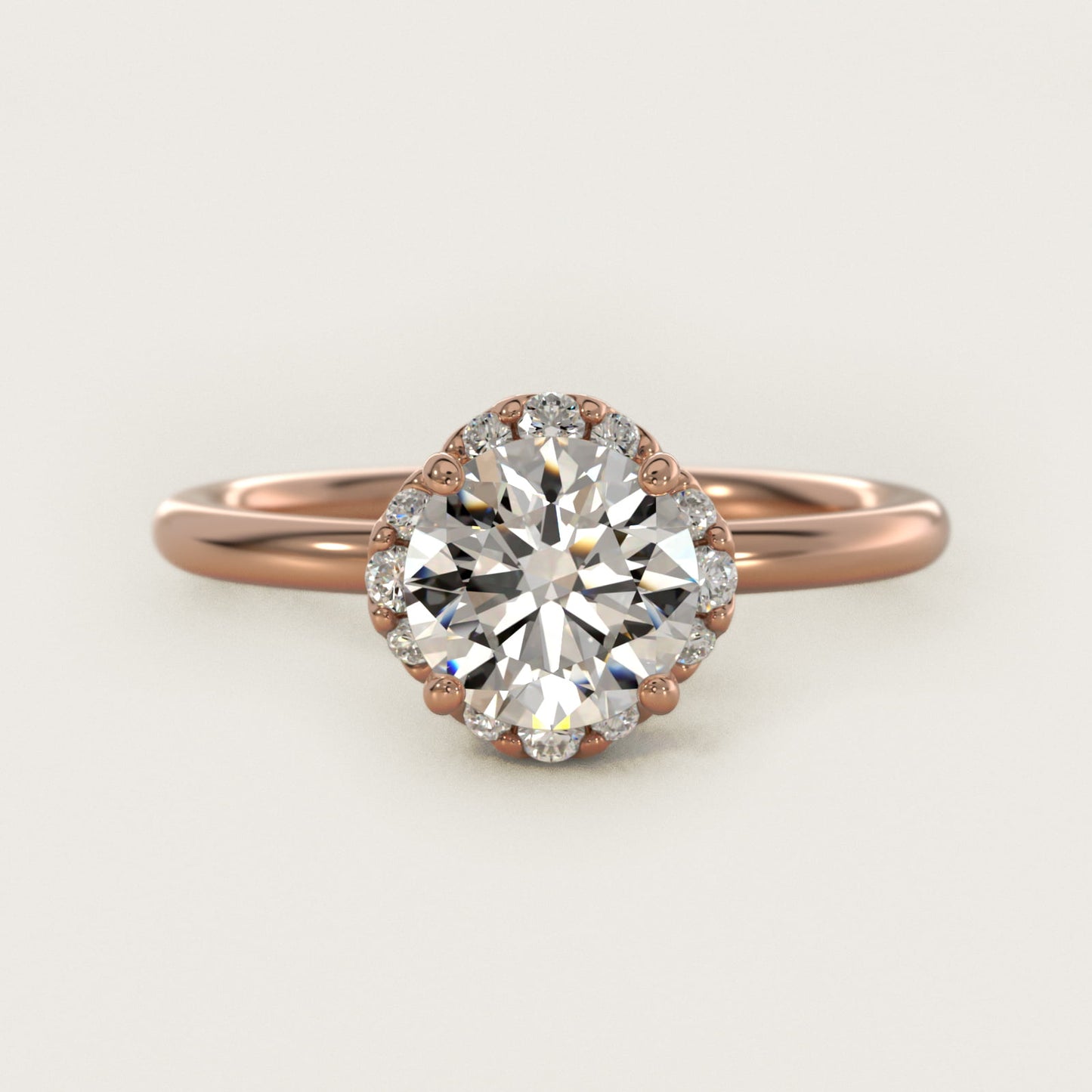 Petite Floral Halo Diamond Engagement Ring in 18k Rose Gold (1/10 ct. tw.) - Round Center