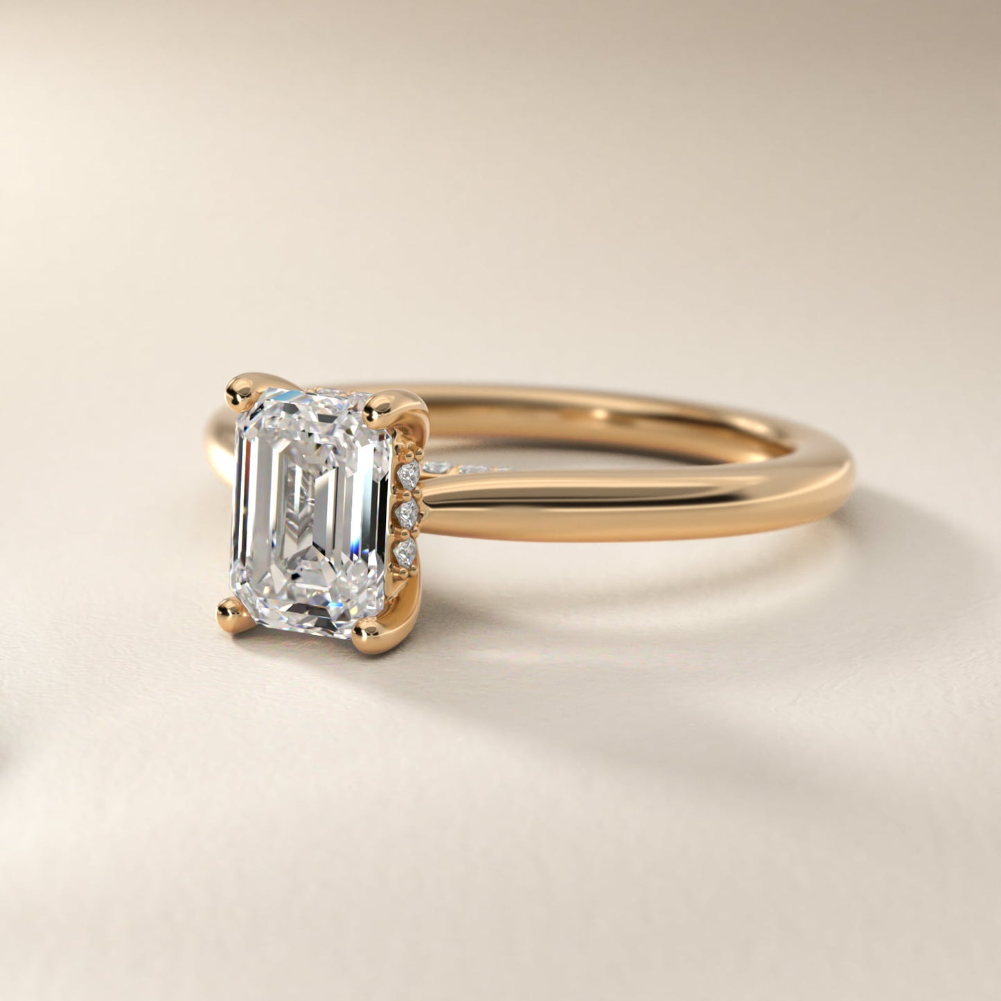 Petite Hidden Halo Solitaire Plus Diamond Engagement Ring in 18k Yellow Gold - Emerald Center