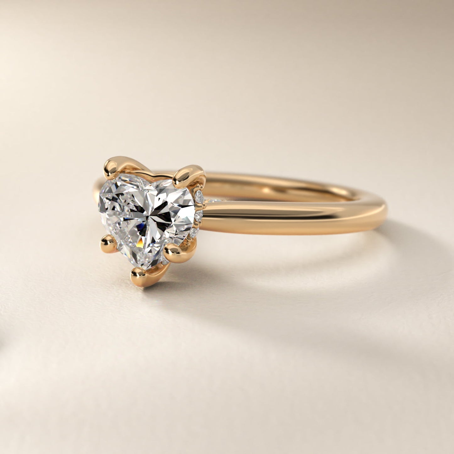 Petite Hidden Halo Solitaire Plus Diamond Engagement Ring in 14k Yellow Gold - Heart Center