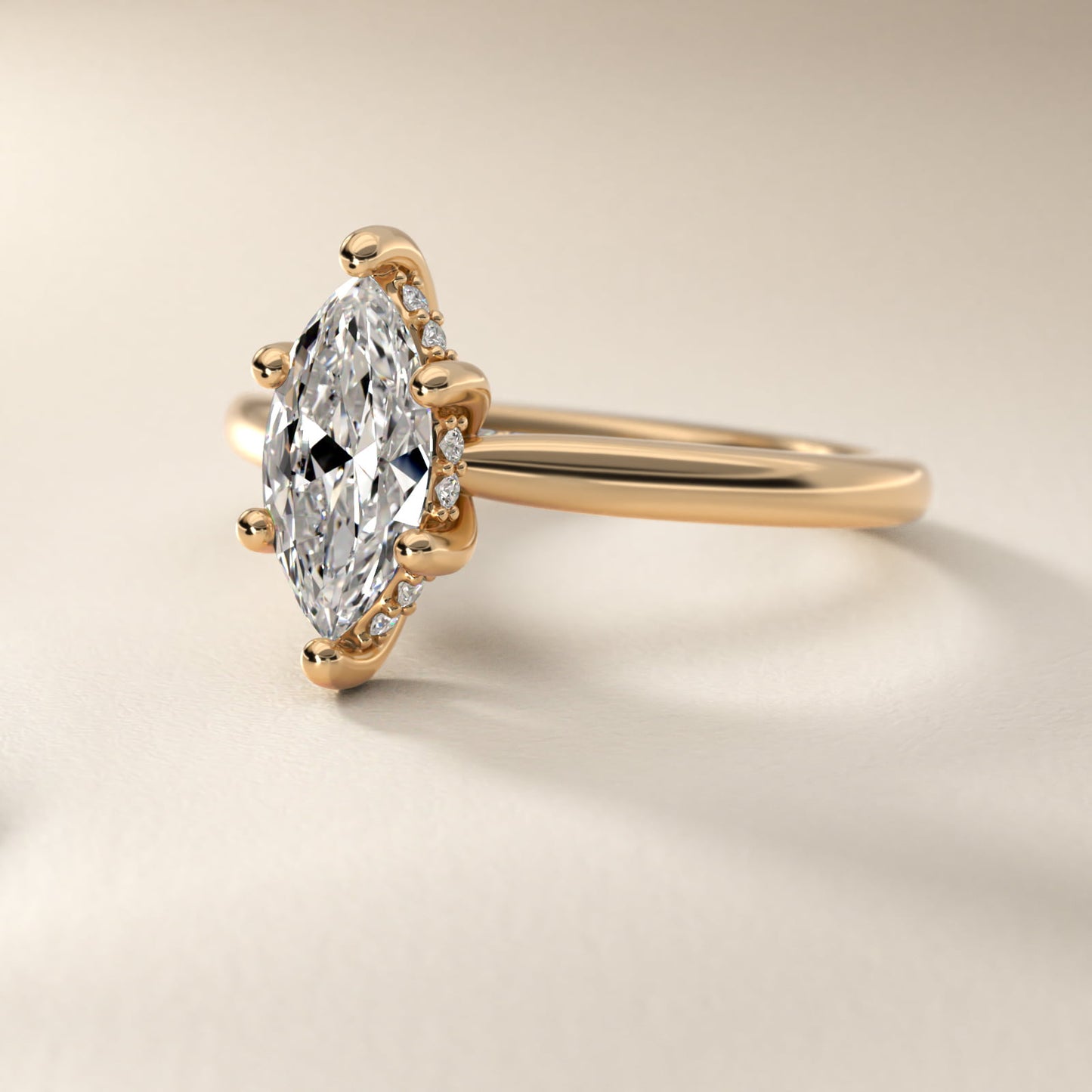 Petite Hidden Halo Solitaire Plus Diamond Engagement Ring in 18k Yellow Gold - Marquise Center
