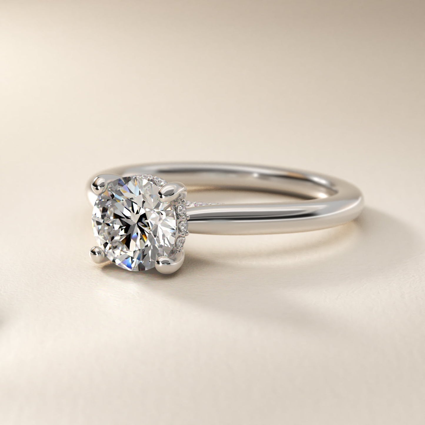 Petite Hidden Halo Solitaire Plus Diamond Engagement Ring in 14k White Gold - Round Center