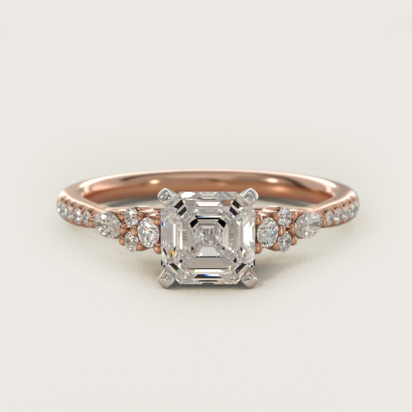 Petite Marquise and Round Diamond Engagement Ring in 14k Rose Gold - Asscher Center