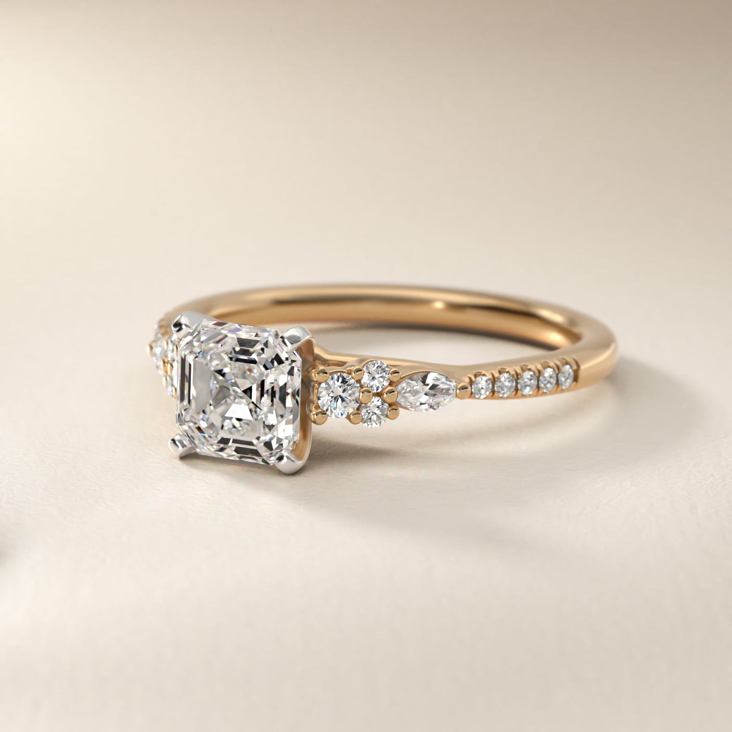 Petite Marquise and Round Diamond Engagement Ring in 14k Yellow Gold - Asscher Center