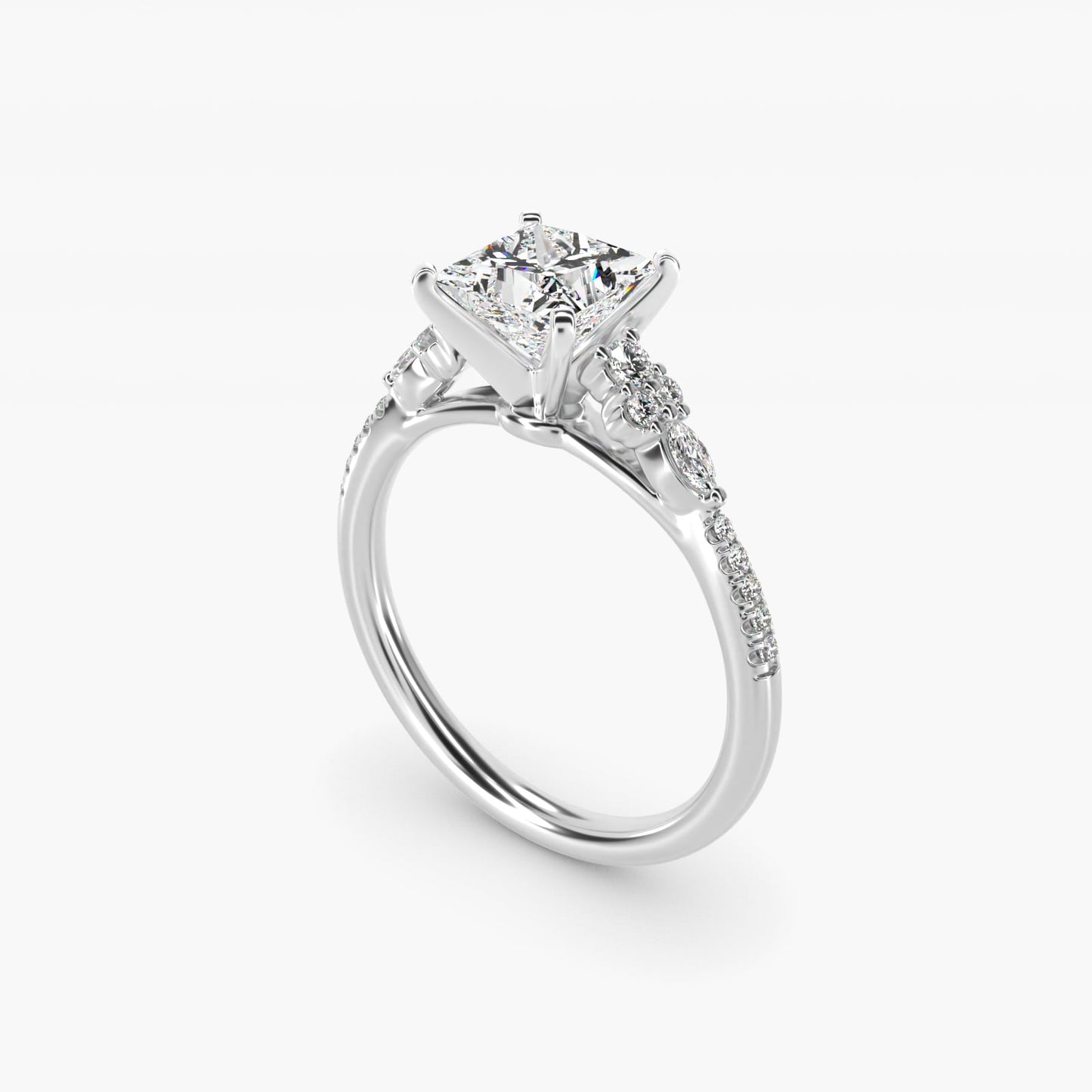 Petite Marquise and Round Diamond Engagement Ring in Platinum - Princess Center