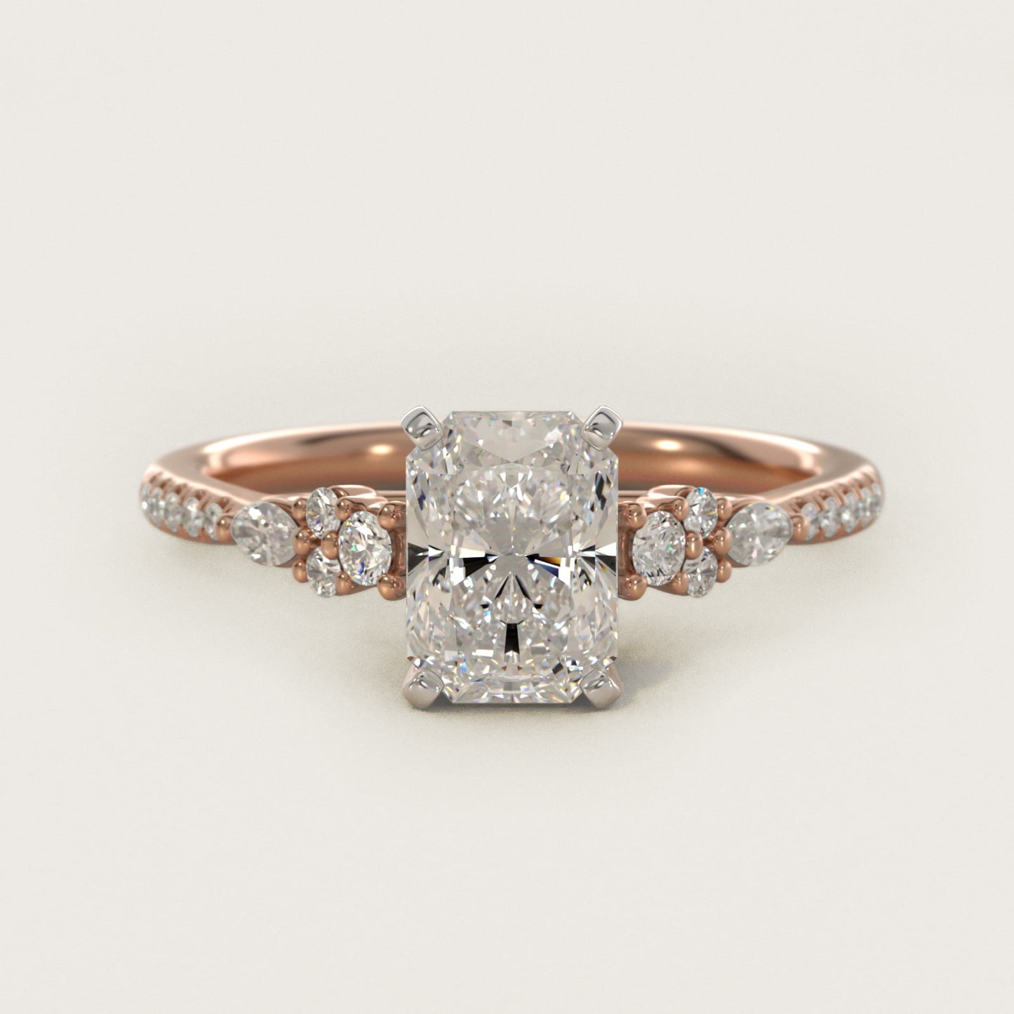 Petite Marquise and Round Diamond Engagement Ring in 14k Rose Gold - Radiant Center
