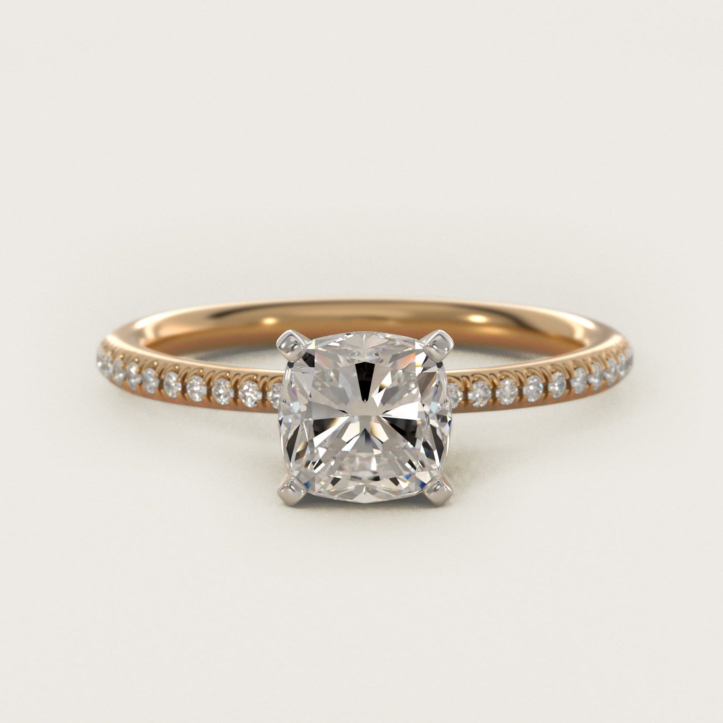 Petite MicropavŽ Diamond Engagement Ring in 18k Yellow Gold (1/10 ct. tw.) - Cushion Center