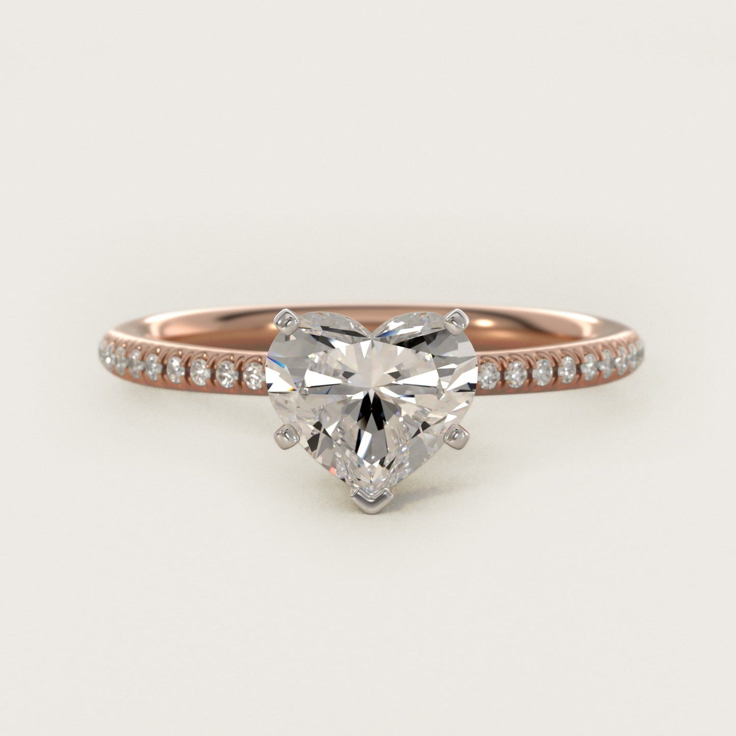 Petite MicropavŽ Diamond Engagement Ring in 14k Rose Gold (1/10 ct. tw.) - Heart Center