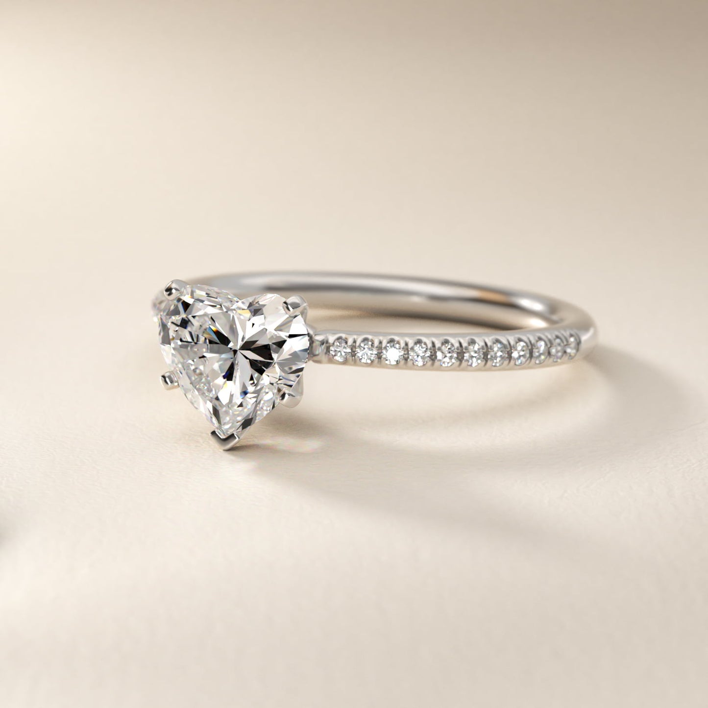 Petite MicropavŽ Diamond Engagement Ring in 14k White Gold (1/10 ct. tw.) - Heart Center