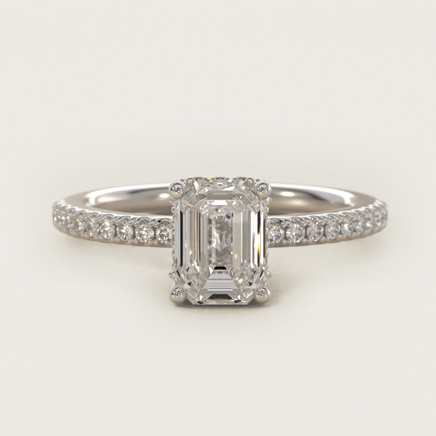 Petite MicropavŽ Hidden Halo Engagement Ring in 18k White Gold (1/5 ct. tw.) - Emerald Center