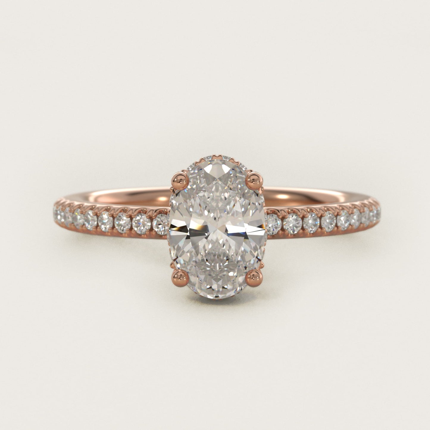 Petite MicropavŽ Hidden Halo Engagement Ring in 18k Rose Gold (1/5 ct. tw.) - Oval Center
