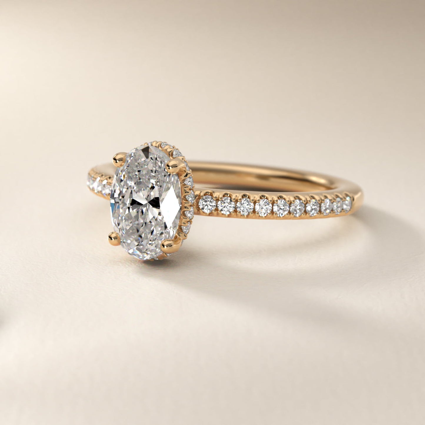 Petite MicropavŽ Hidden Halo Engagement Ring in 14k Yellow Gold (1/5 ct. tw.) - Oval Center