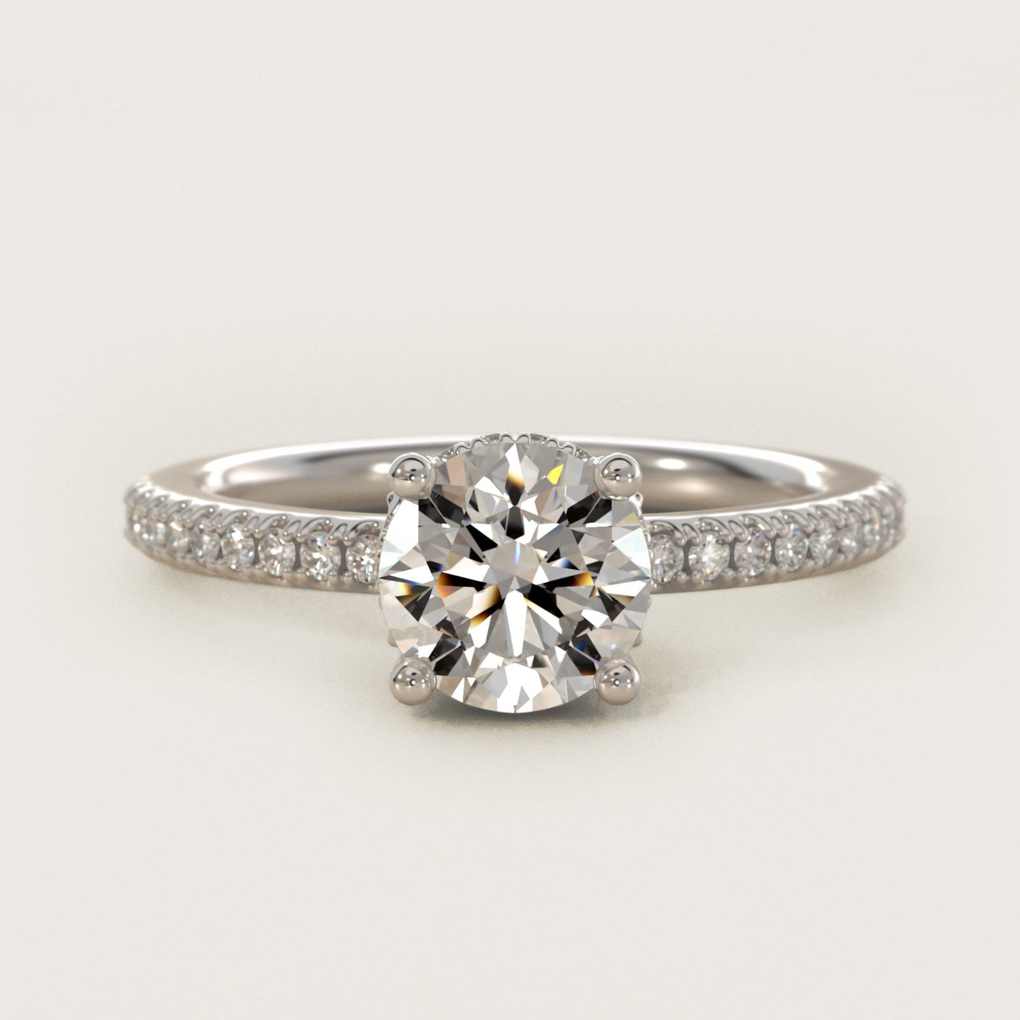 Petite MicropavŽ Hidden Halo Engagement Ring in 18k White Gold (1/5 ct. tw.) - Round Center