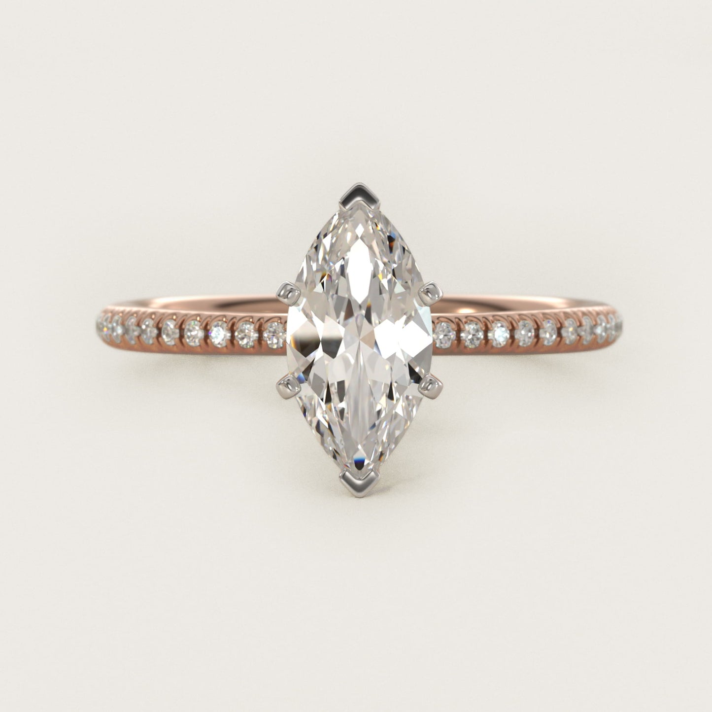 Petite MicropavŽ Diamond Engagement Ring in 14k Rose Gold (1/10 ct. tw.) - Marquise Center